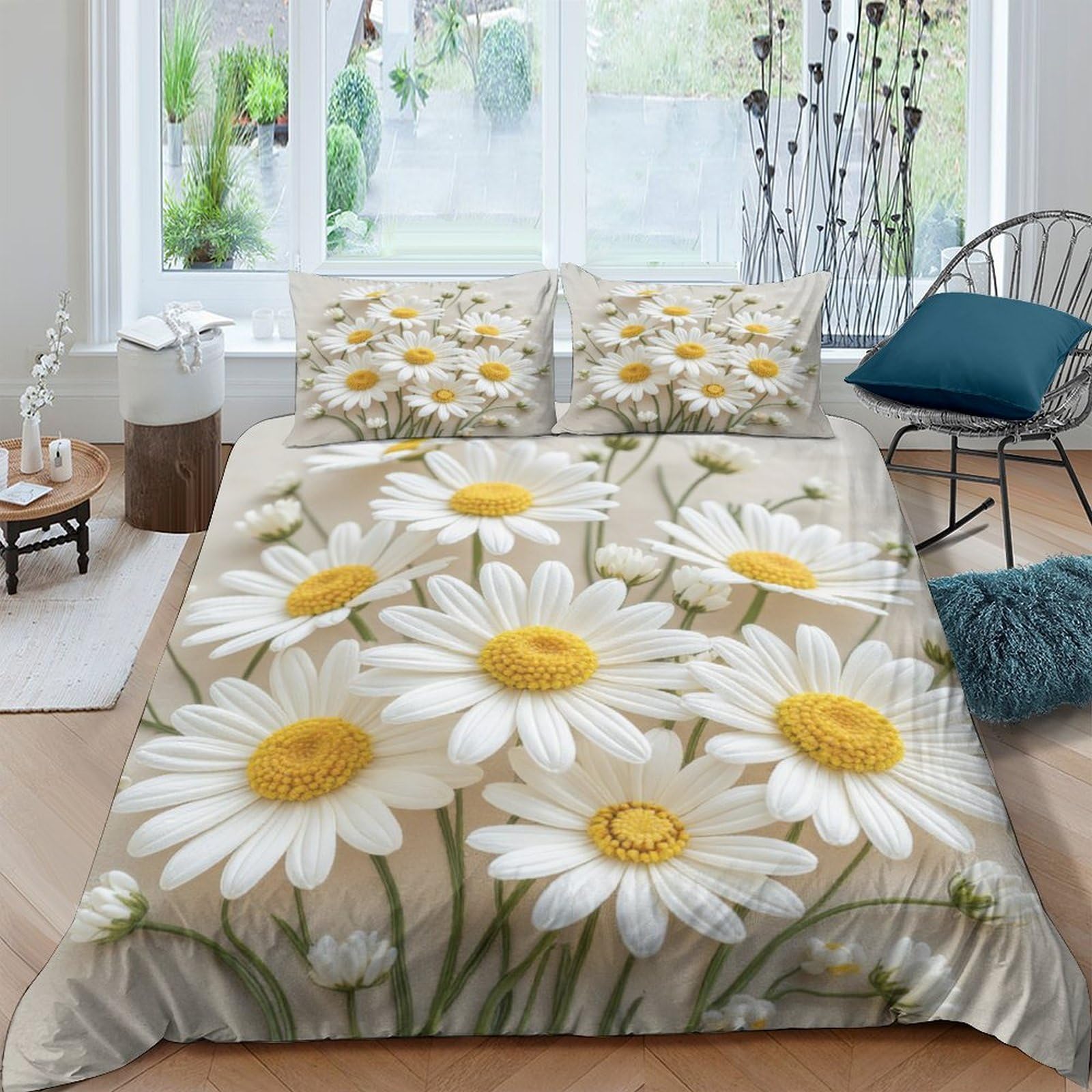 Ctjqhvkz Style-5 3D Printed Daisy Flower Fitted Sheet Microfiber Soft Breathable Meadow Bed Cover For Bedroom Dorm Mattress Protection Decor Single（135X200cm）