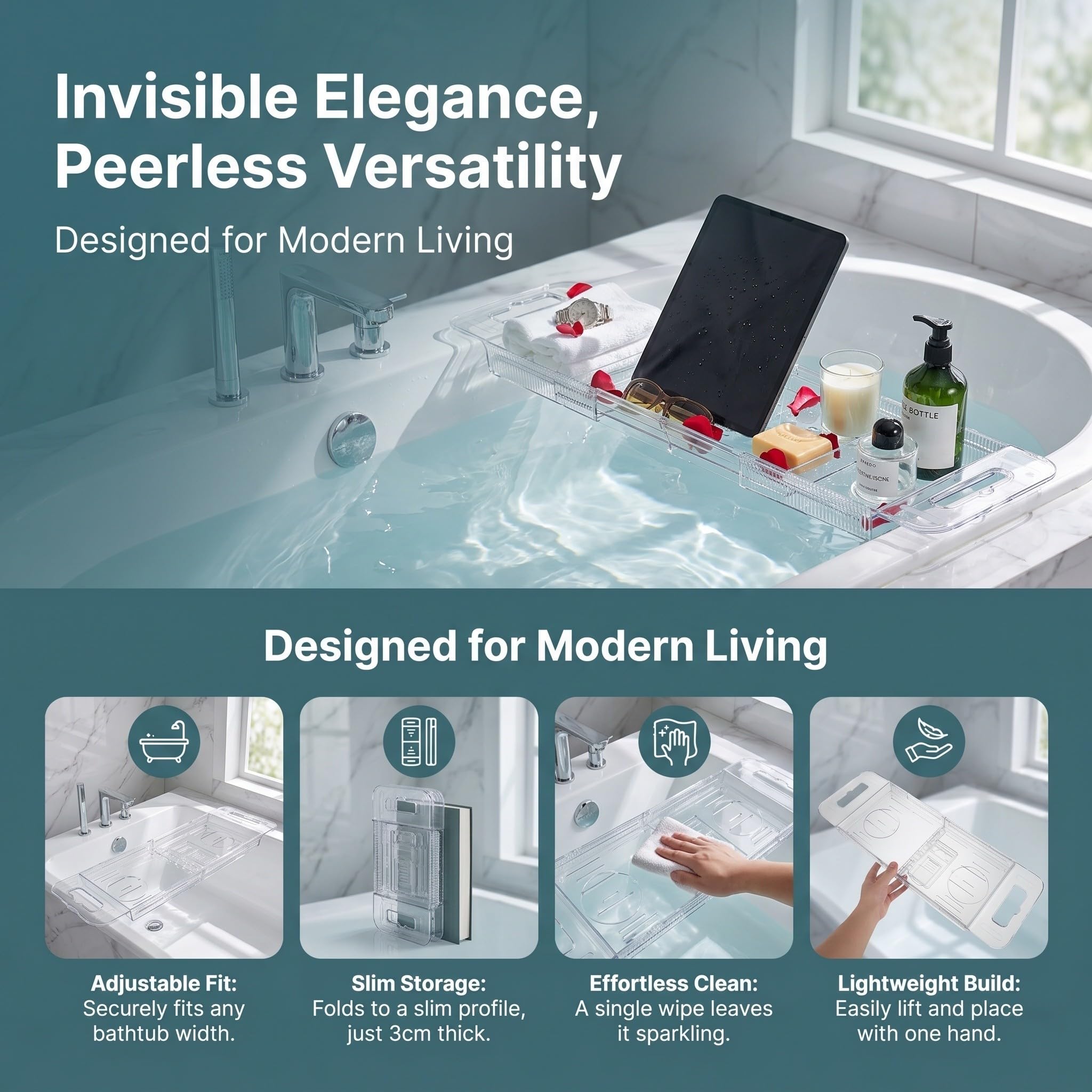 Hemobllo Bandeja y Diseño Minimalista Portátil y Plegable para Bañera de Plástico con Superficie Lisa Adecuado para Baños Pequeños y Personas Mayores