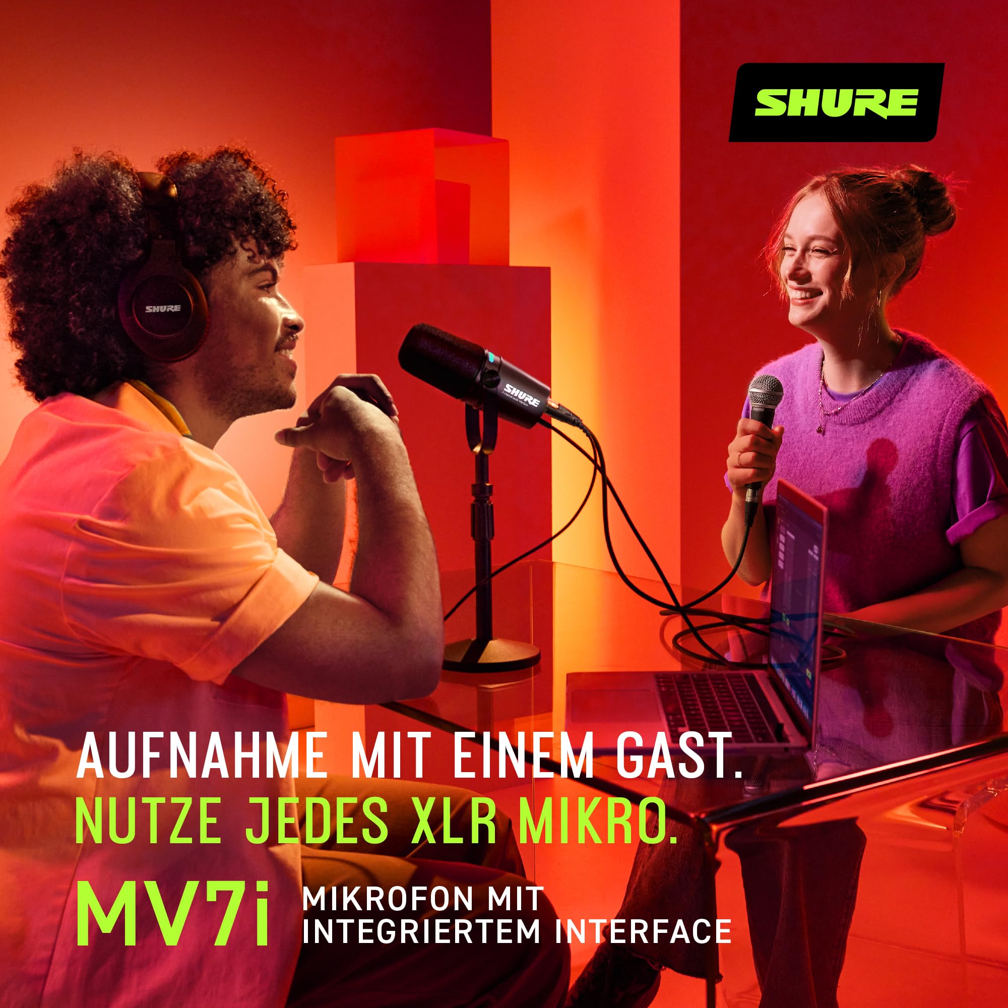 Shure MV7i Smart Podcast- und Mikronfon + integriertes Audio-Interface – Ausrüstungsbündel mit 2 Kanälen für Dual-XLR-Mikrofone oder Mikrofon + XLR-Instrumente - Direkte USB-C-Verbindung zu PC/Telefon