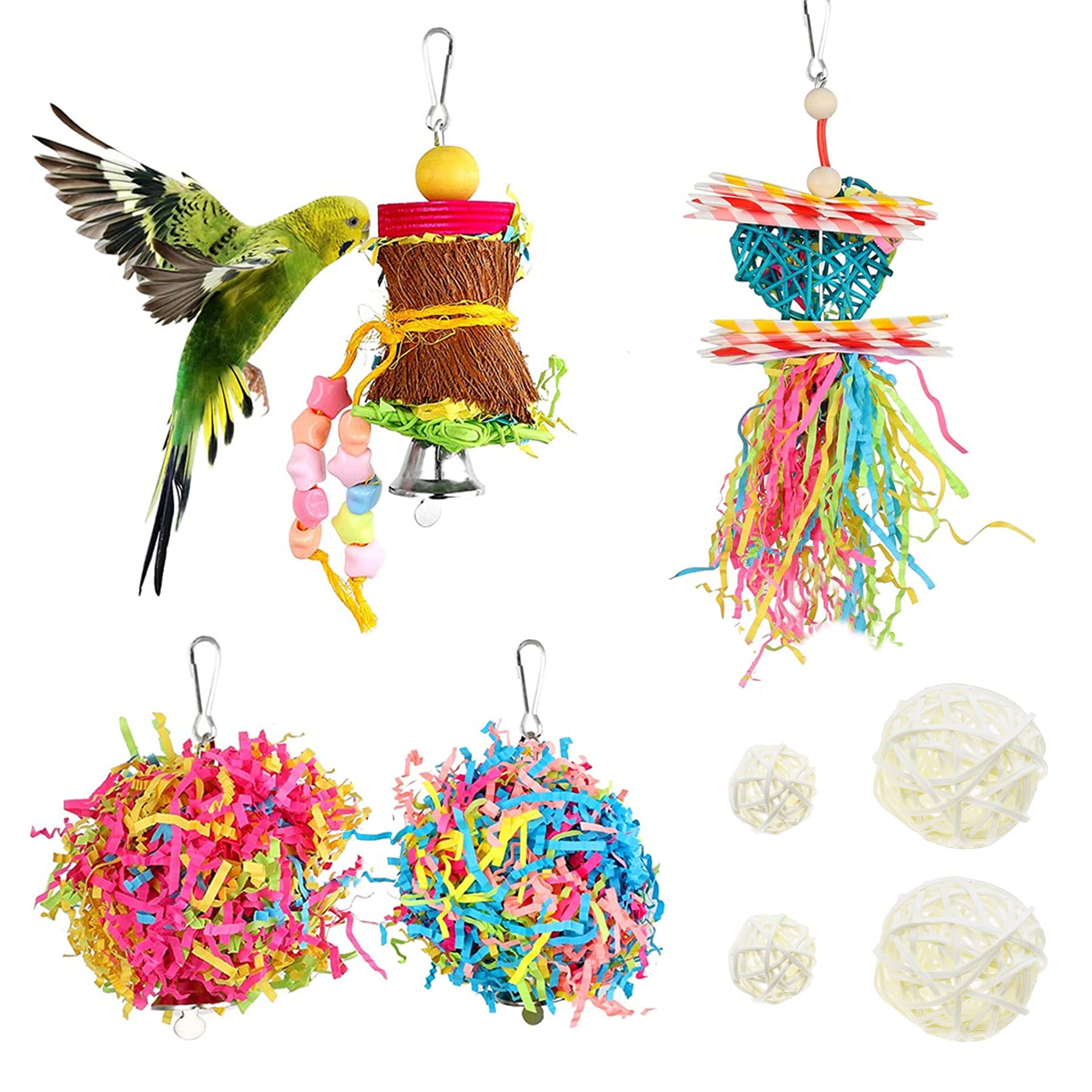 Allazone 8 Pz Juguetes para Pájaros, Juguetes para Periquitos, Perchas Pájaros Juguetes, Columpio de Pájaro para Pequeños y Medianos Loros de Aves