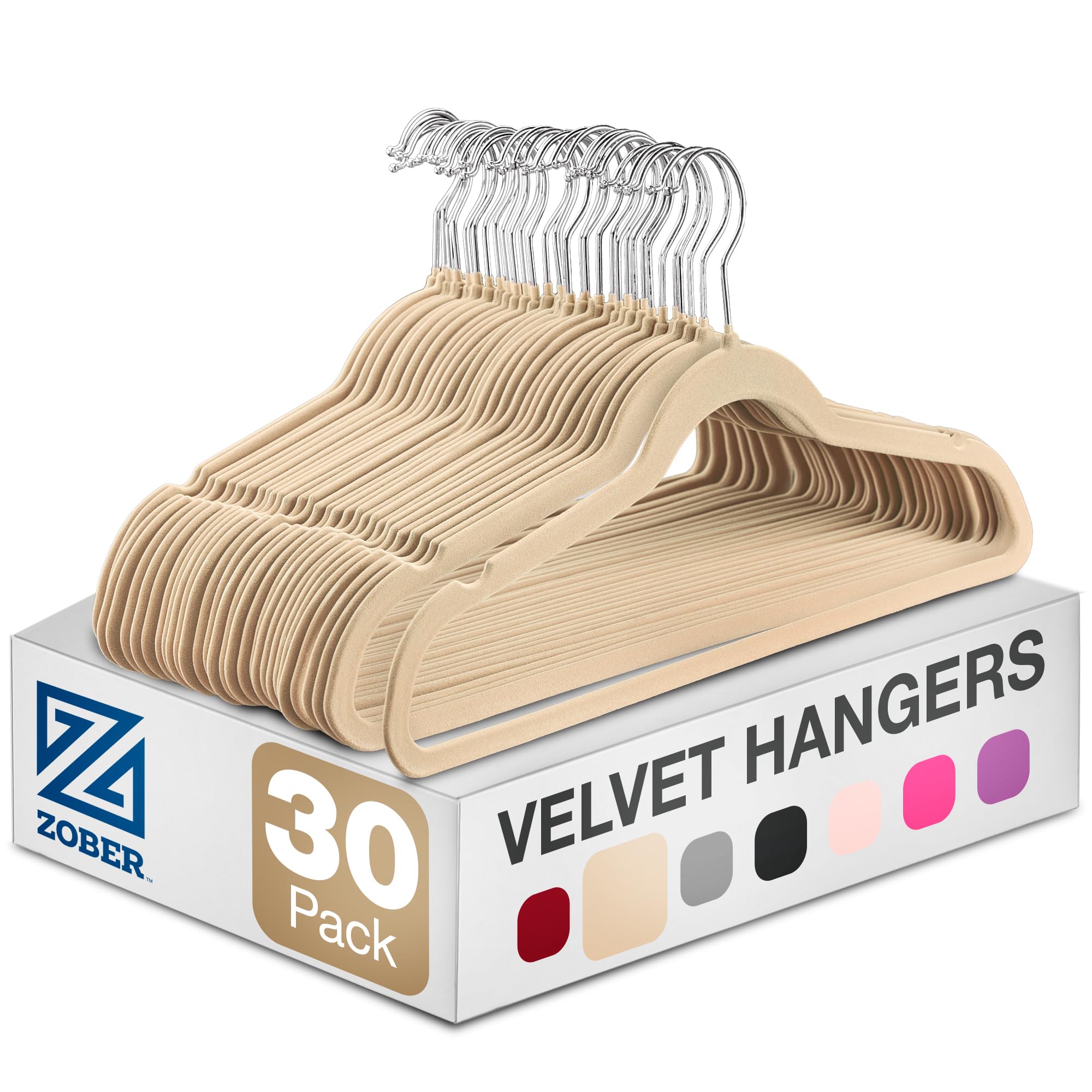 ZOBER Non-Slip Velvet Hangers - Suit Hangers Ultra Thin Space Saving 360 Degree Swivel Hook Strong and Durable Clothes Hangers Hold Up-to 10 Lbs