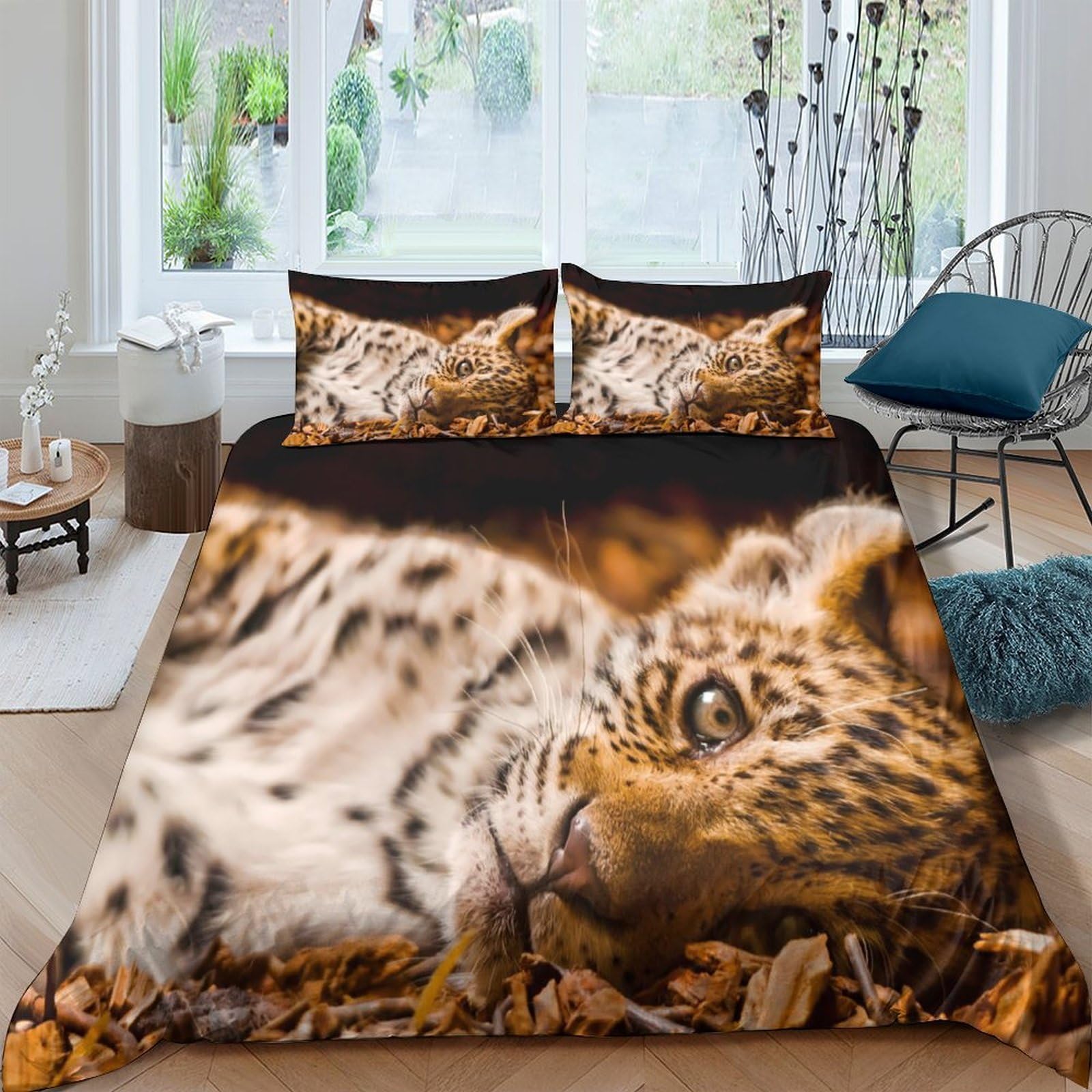 Ctjqhvkz Style-7 3D Printed Wild Leopard Fitted Sheet Microfiber Soft Animal Pattern Bed Sheet For Bedroom Dorm Decor Protection Single（135X200cm）