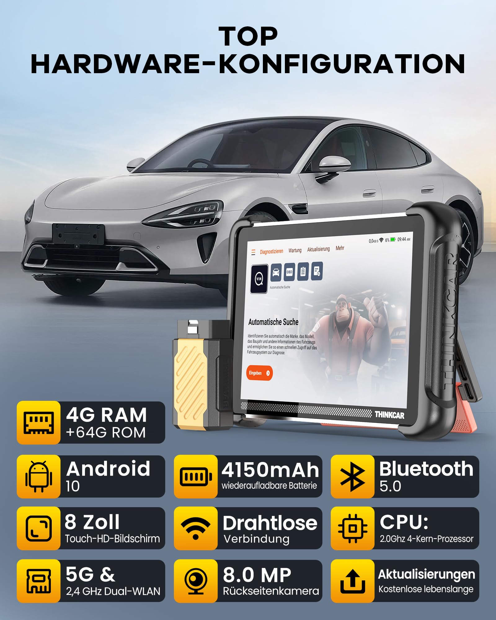 Auto Diagnosegerät, ThinkScan TK689BT OBD2 Diagnosegerät Mit 34 Reset-Funktion + Volle Systemdiagnose, Diagnosegerät Auto Für ECU-Codierung/BI-Direktionale Steuerung/CANFD&DoIP, Kostenlose Updates
