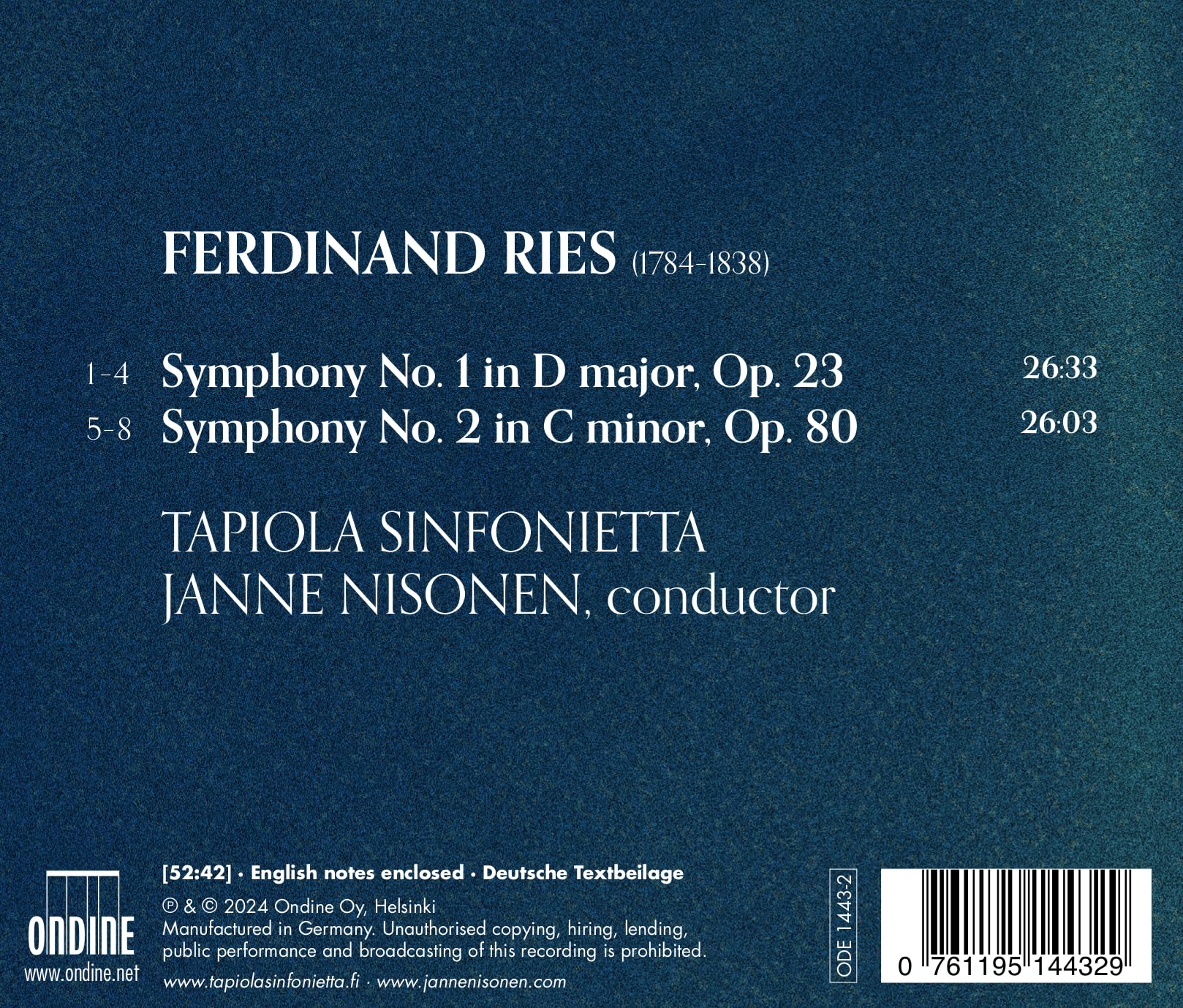 Ferdinand Ries: Symphonies Nos. 1 & 2