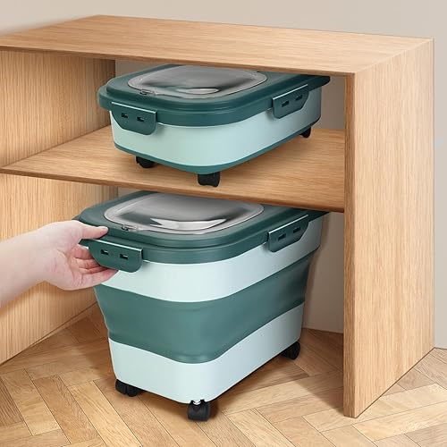 Miniatura 5 de ShineMe Contenedores de almacenamiento de alimentos para mascotas de 20 libras, contenedor plegable de comida para perros con tapa hermética, taza