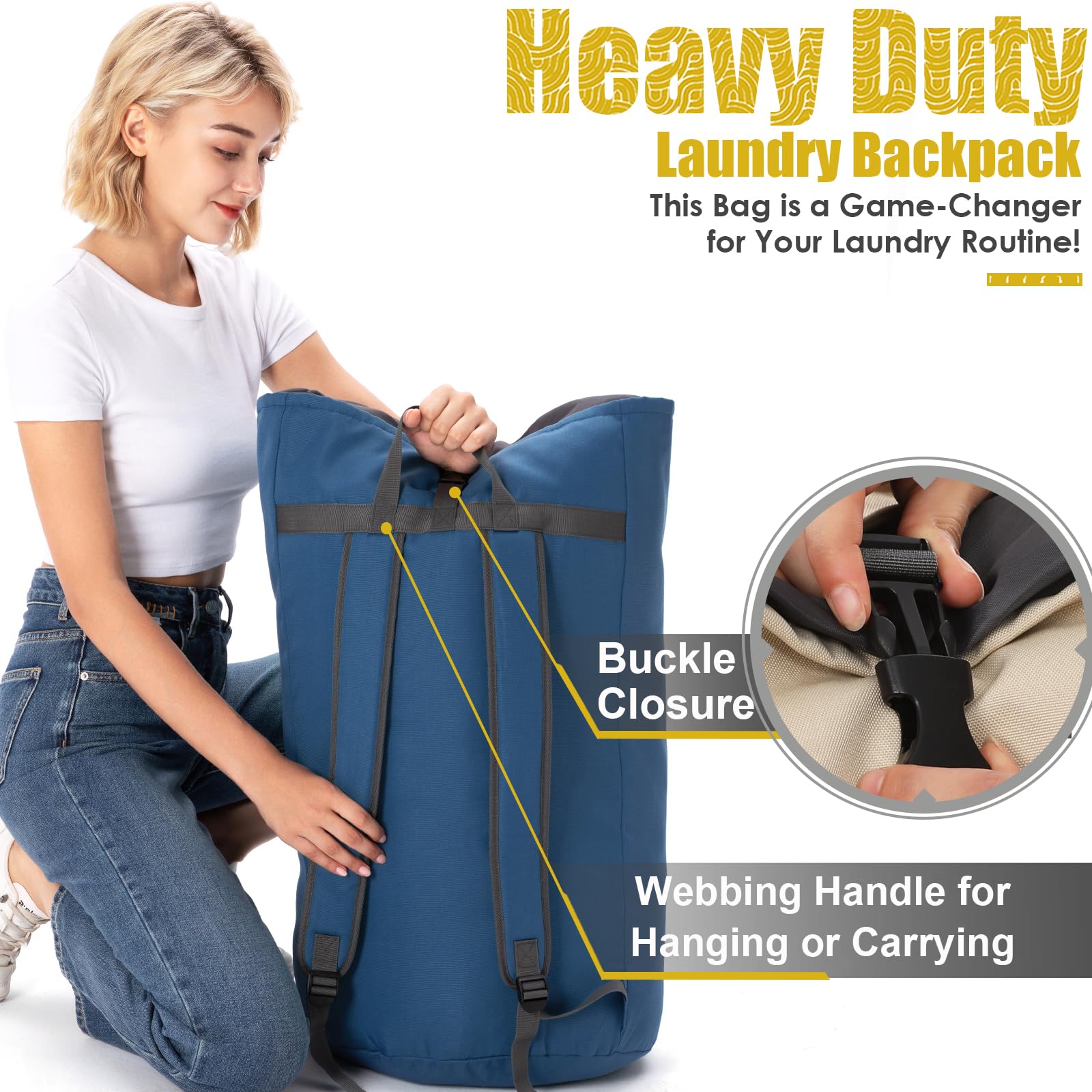 Borsa portabiancheria extra large resistente, 115 l, con tracolla imbottita, essenziale per ragazzi, borse per lavanderia blu navy per college, borsa per lavanderia XL, borsone per lavanderia per
