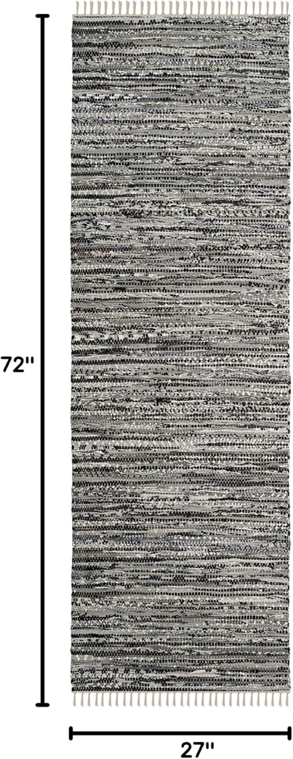 SAFAVIEH Rag Rug Collection Runner Rug - 2'3" x 6', Grey, Handmade Boho Stripe Cotton, Ideal for High Traffic Areas in Living Room, Bedroom (RAR128A)