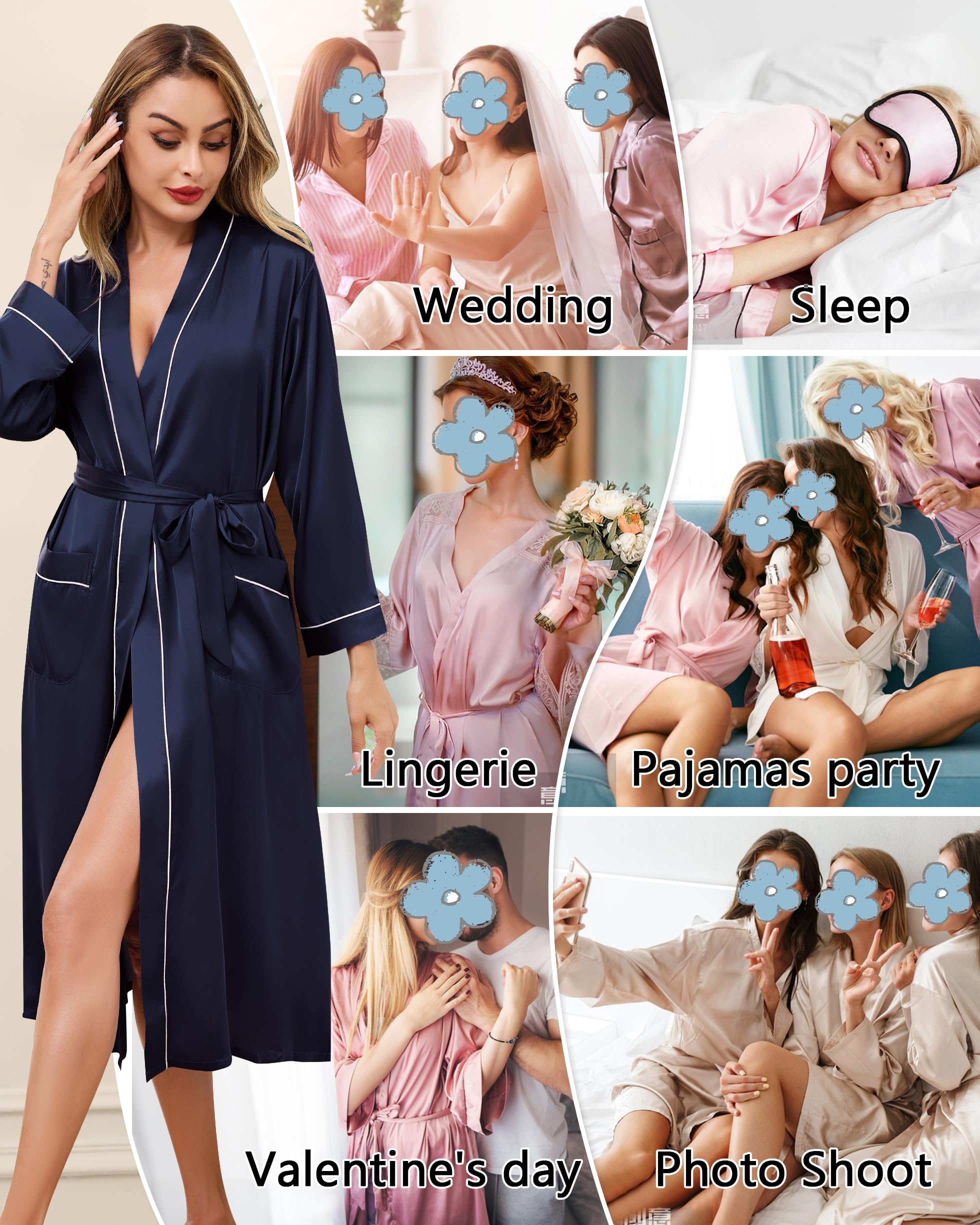 Sopesil Accappatoio da Donna Elegante Kimono Donna Accappatoio Lungo con Cintura e Tasche Adatto per Casa Spa Bagno S-XXL