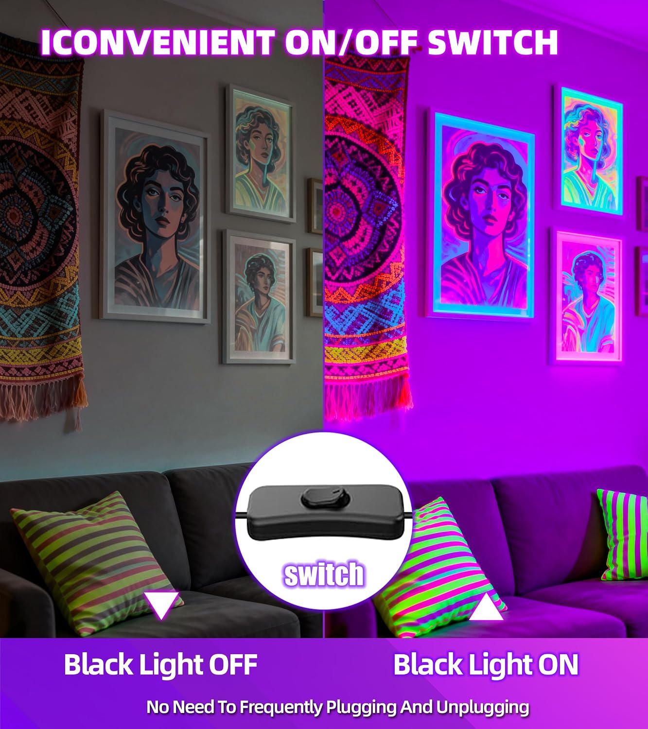 120W Black Light, IP66 Blacklight with Plug+Switch+6ft Cord, Waterproof Blacklight with 100 LED, Black Light for Glow Party Halloween Decor Fluorescent Poster Body Paint Game Outdoor Indoor, 1 Pack
