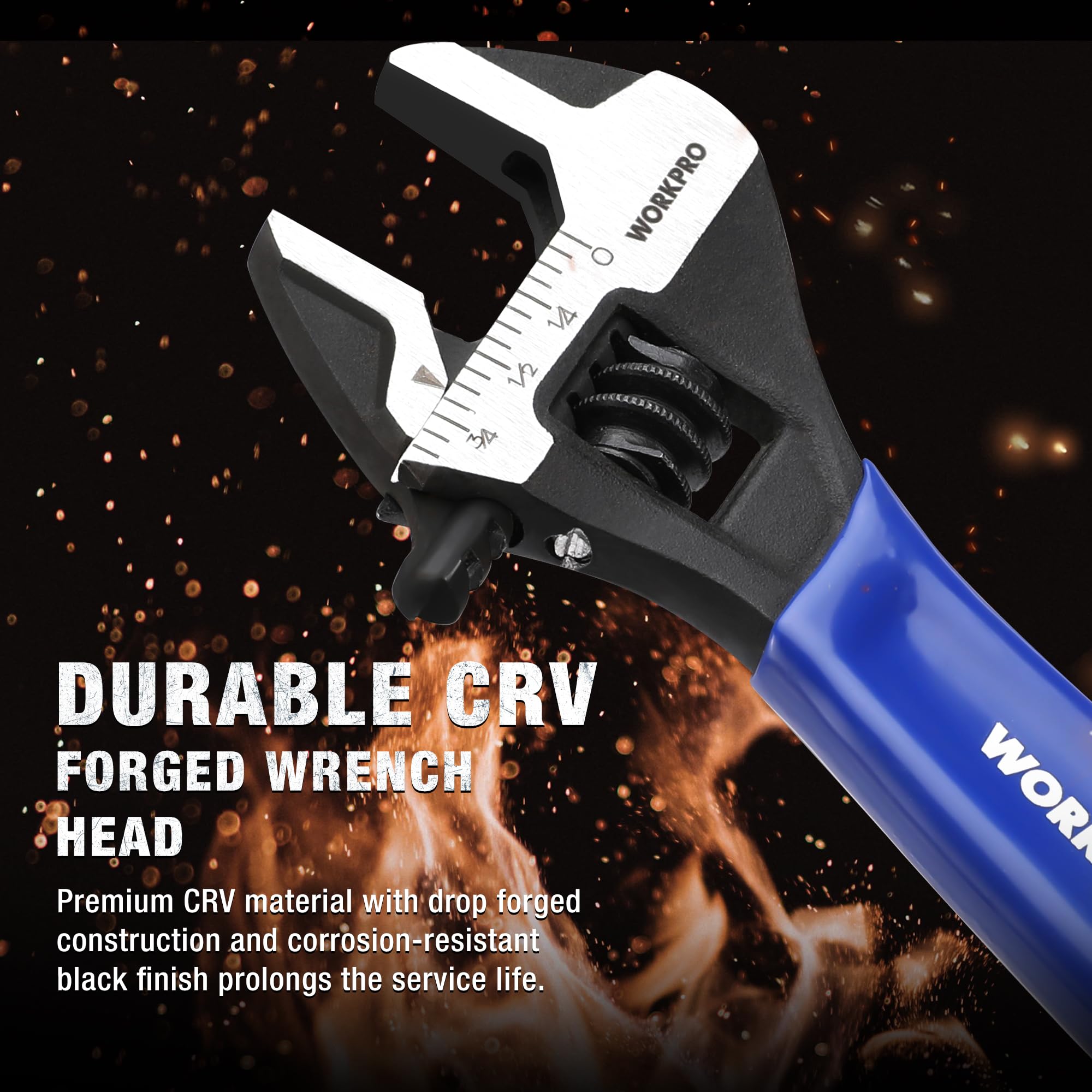 WORKPRO 4-Inch Mini Adjustable Wrench, Cr-V Steel Wide Jaw Black Oxide Wrench for Small Nuts, Metric & SAE Scales, for Home, Workshop and DIY