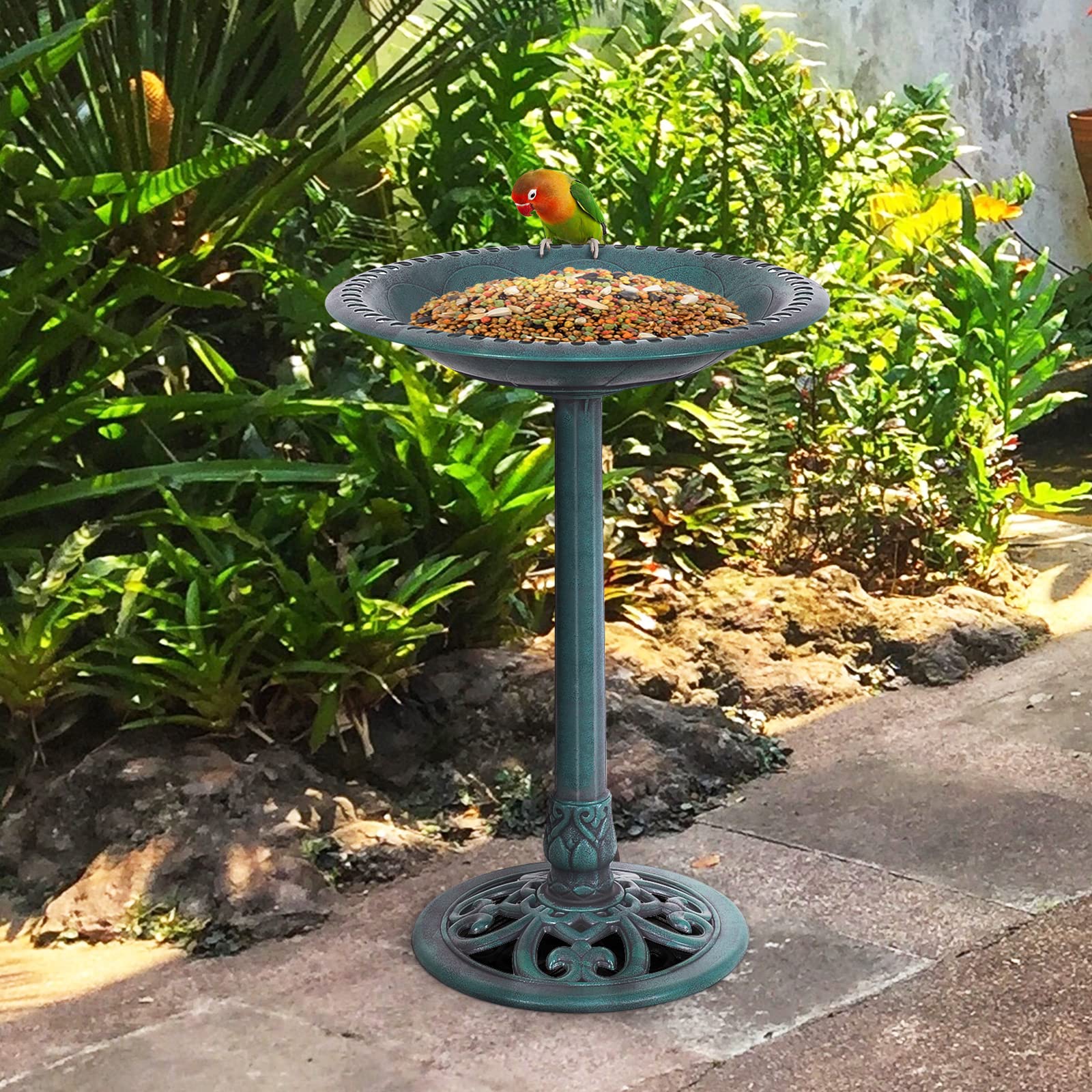 COSTWAY Mangiatoia per Uccelli, Vasca per Uccelli Autoportante da Esterno con Supporto, Stazione di Alimentazione per Uccelli per Balcone Giardino Cortile Patio (Verde)