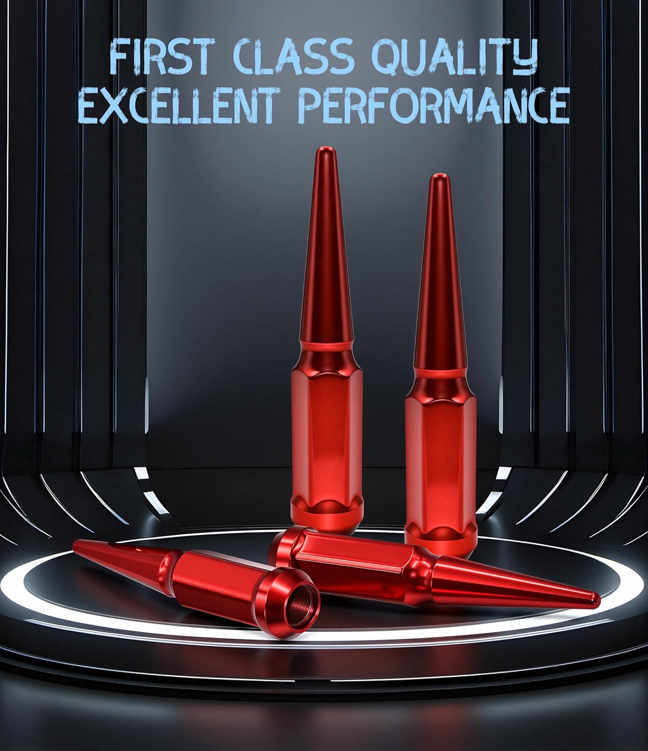 M14x1.5 Red Wheel Spike Lug Nuts, 14mmx1.5 Spiked Lug Nut with 1 Socket Key, 4.4" Tall Cone Seat Closed End 3/4" Hex Lugnut Compatible with Silverado Sierra 1500 Expedition, Set of 32
