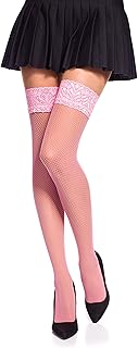 Romartex Small Mesh Fishnet Hold Up Stockings With Lace