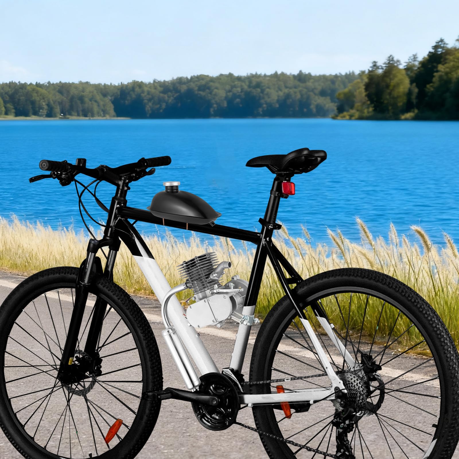 Kit motore per bicicletta con cilindrata da 100 cc, kit di conversione motore a benzina con pignone a 36 denti, kit di trasmissione a 2 tempi da 45 km/h, serbatoio da 2 litri, in alluminio