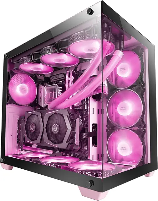 Imagen relacionada con Mars Gaming MCV4 Rosa, Torre Gaming Custom XXL E-ATX, Ventana Cristal Templado Lateral y Frontal Sin Marco, Estructura Modular Doble Cámara