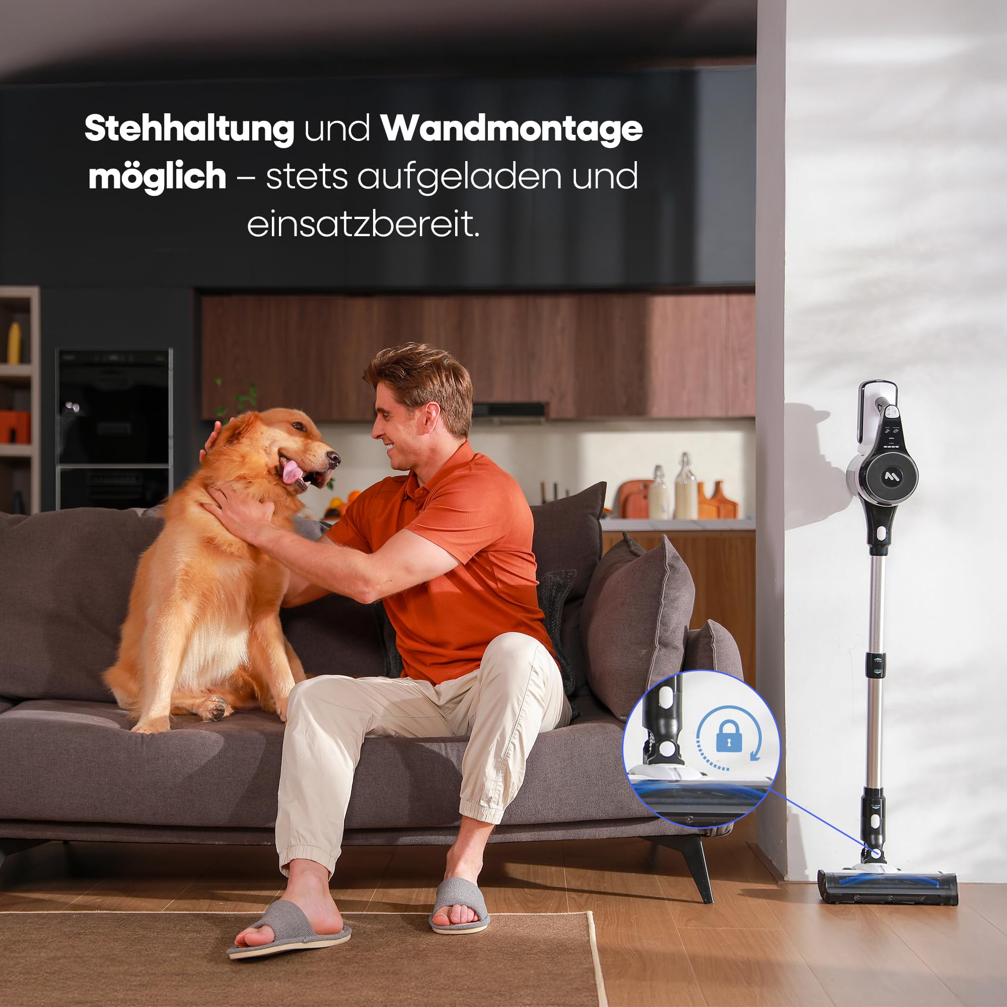 AlloyMove Akku Staubsauger 50000Pa/550W/70Min, 1.5L Staubsauger Kabellos mit Anti-Tangle-Bürste und Wandladestation, 7-Schicht-Filtersystem Super Leise für Tierhaare/Teppiche/Hartböden/Auto A01