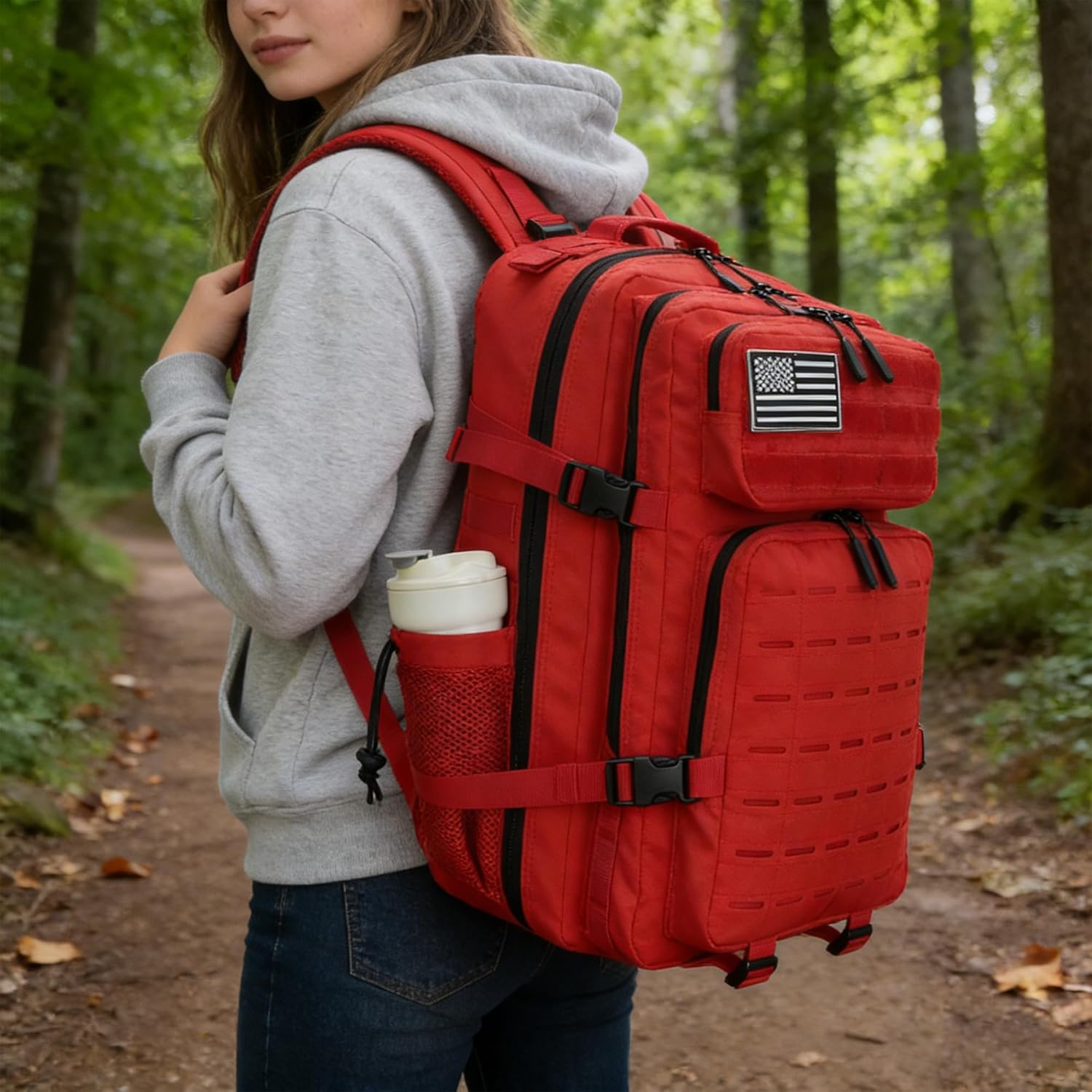 Sparklekle Military Tactical Backpack 45L 3 Day Assault Pack Waterproof Molle Hiking Rucksack for Men&Women (Red) - Image 7