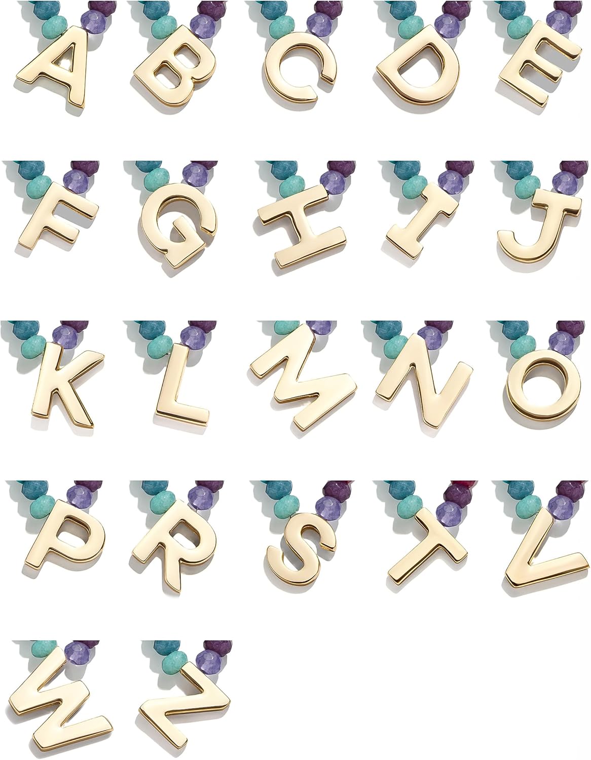 BaubleBar Semi-Precious Block Initial Necklace for Women - Colorful Personalized Necklaces, Custom Pendant Necklace w/Natural Gemstones, Beaded Necklace, Fashion Jewelry