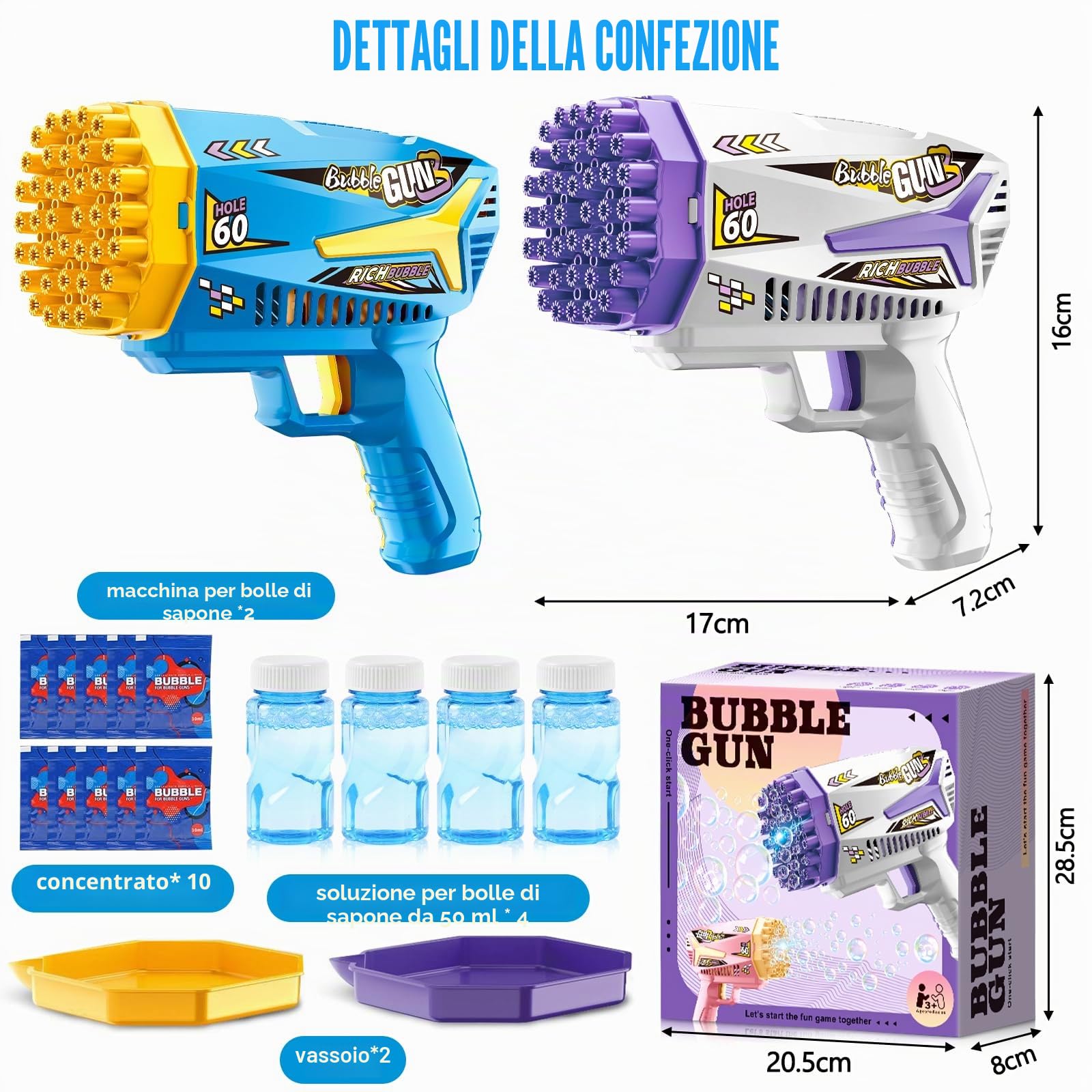 Sparabolle di Sapone, 2 Pieces Macchina Automatica per Bolle, 200ml Liquido Incluso, 10 Confezioni di Liquido per Bolle, Pistola Bolle di Sapone per Feste Compleanno All'aperto Matrimoni