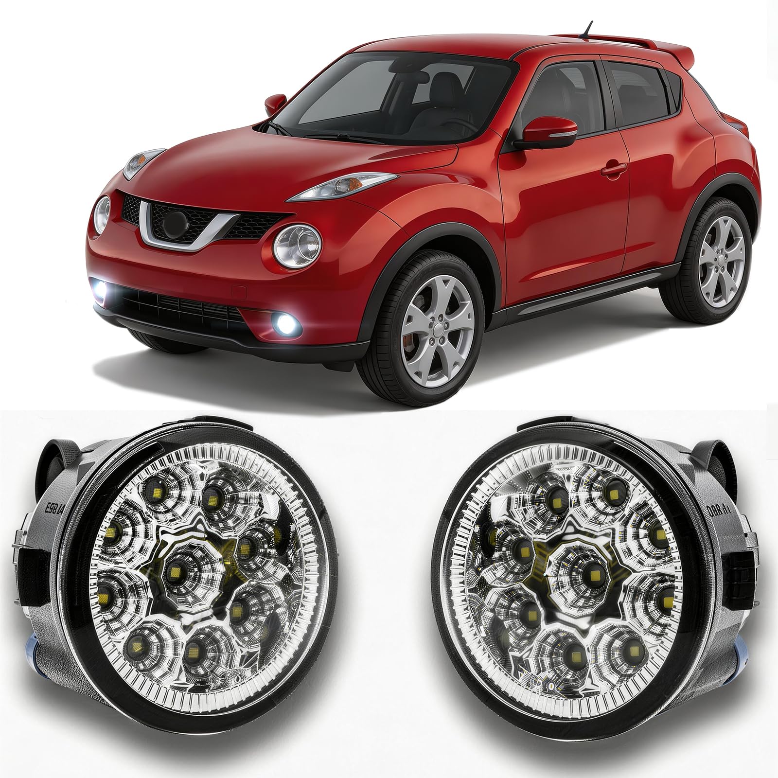 qobsos LED Fog Light For Nissan Juke 2011-2014 Pair Bumper Fog Light Driving Lamp Replacement Fog Light Assemblies,55W 6000k White,Plug and Play,Pack