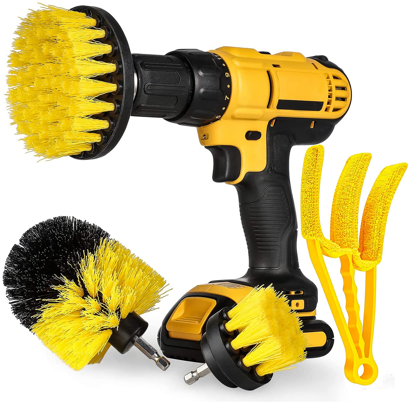Drill Brush Attachment Set - Power Scrubber Brush Cleaning Kit - All Purpose Drill Brush with Window Blind Cleaner Duster Brush for Bathroom Surfaces, Grout, Floor, Tub, Shower, Tile, Kitchen and Car