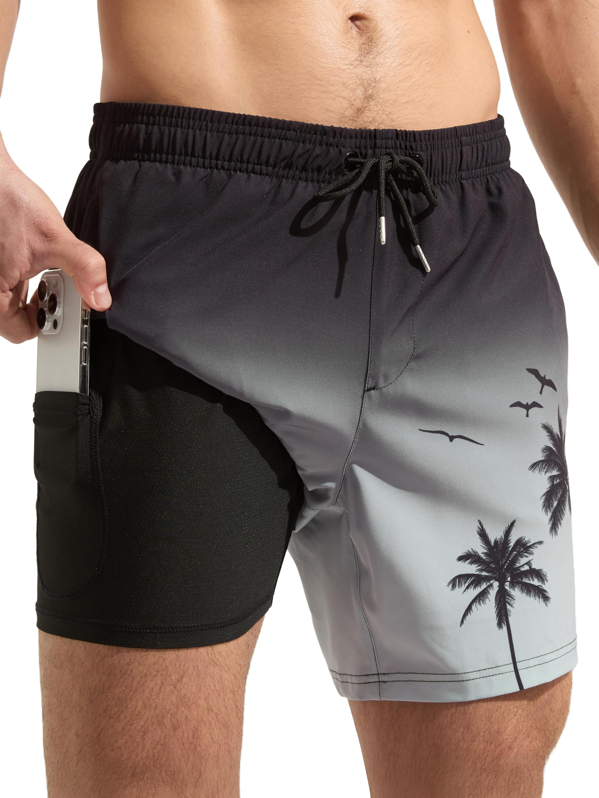 Arcweg Badehose für Herren Badeshorts mit Kompression Liner 2 in 1 Schnelltrocknend Strandhose Männer Elastisch Surf Shorts mit Reißverschlusstaschen