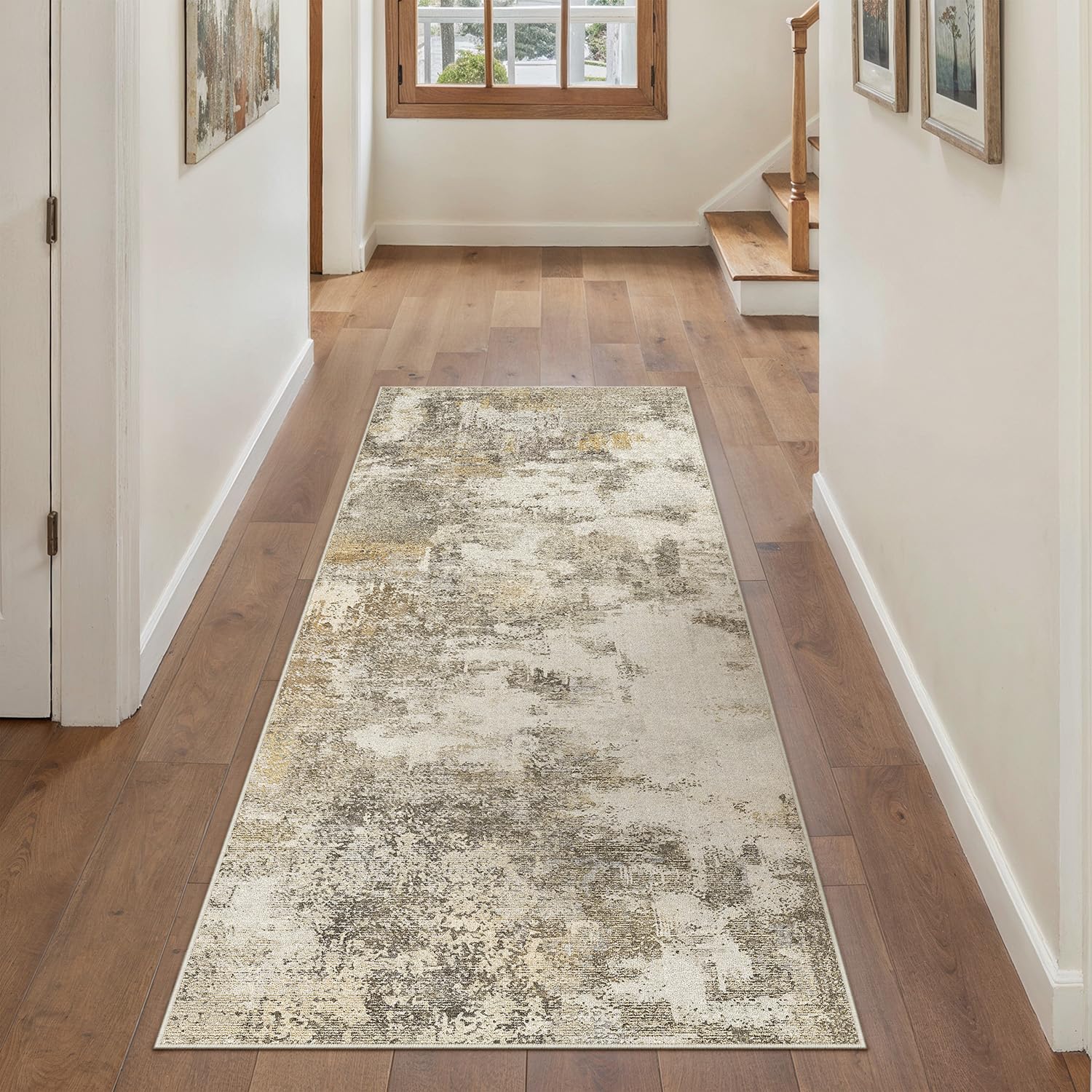 PureCozy Runner Rugs for Hallway, Brown Abstract Washable Kitchen Entryway Low Pile Soft Vintage Area Rugs for Bedroom Living Room Office, Non Slip Floor Accent Carpet for Home Deocor, 60x180 cm