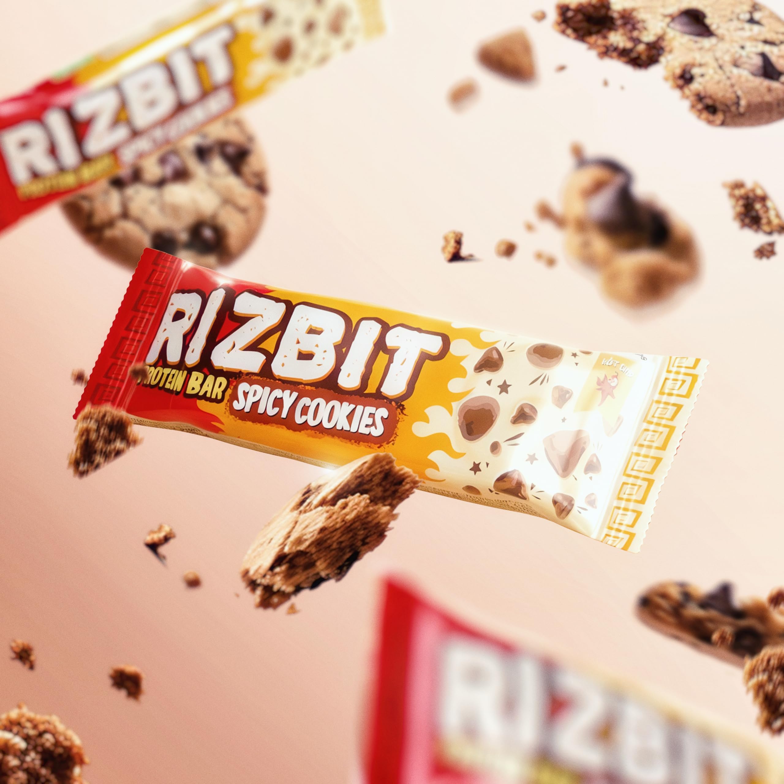 HOT CHIP Rizbit Protein Riegel Spicy Cookies - 30% Protein, Scharfer Keks Geschmack, 45g - Proteinreich, Ballaststoffreich, Energie Snack für Sport & Alltag - Low Carb, Glutenfrei