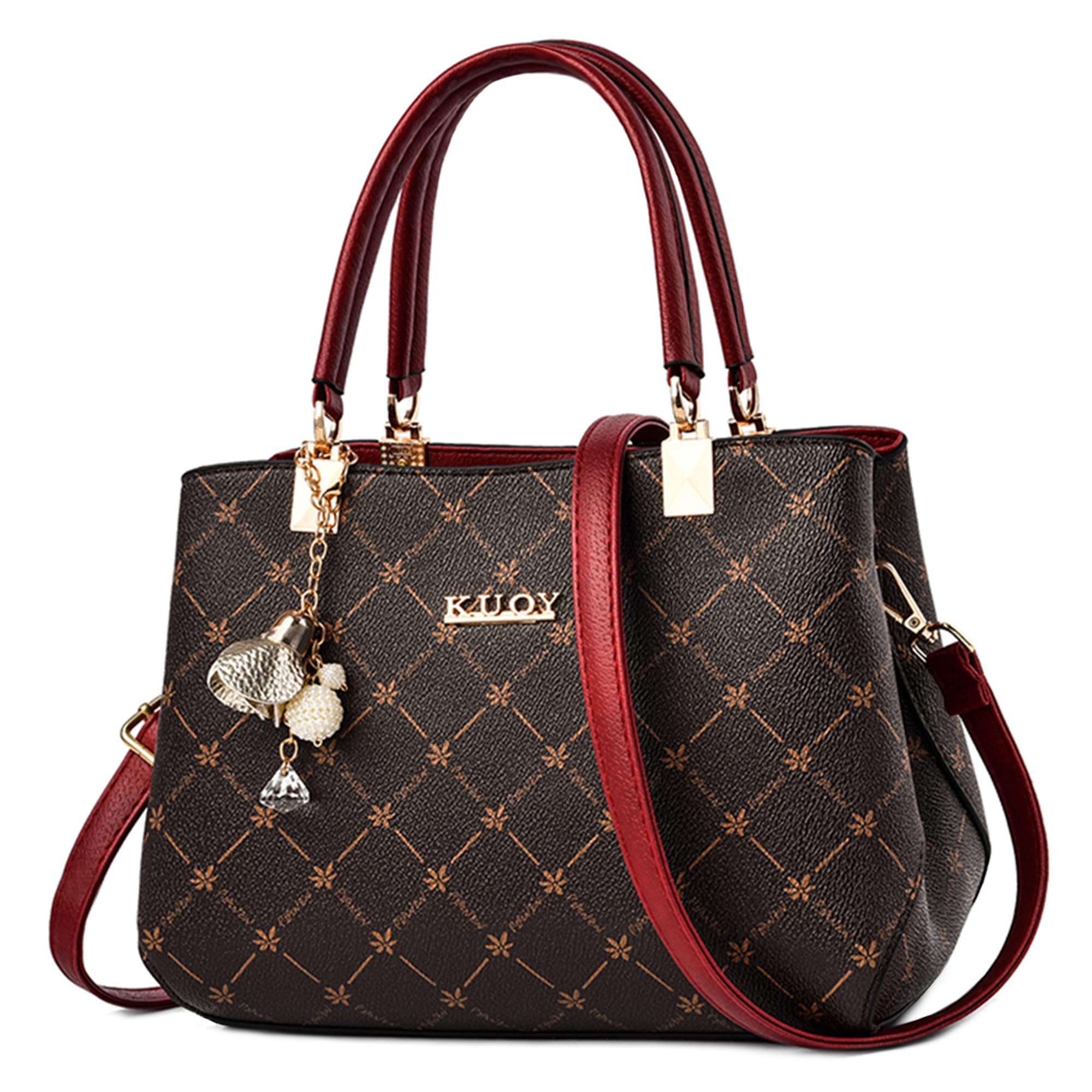 Bolsos de Mujer Moda Bolso de Mano con Estampado de hoja de arce Piel PU Bolso Bandolera Shopper Bolsos de Hombro con colgante para Trabajo Viajes Compras
