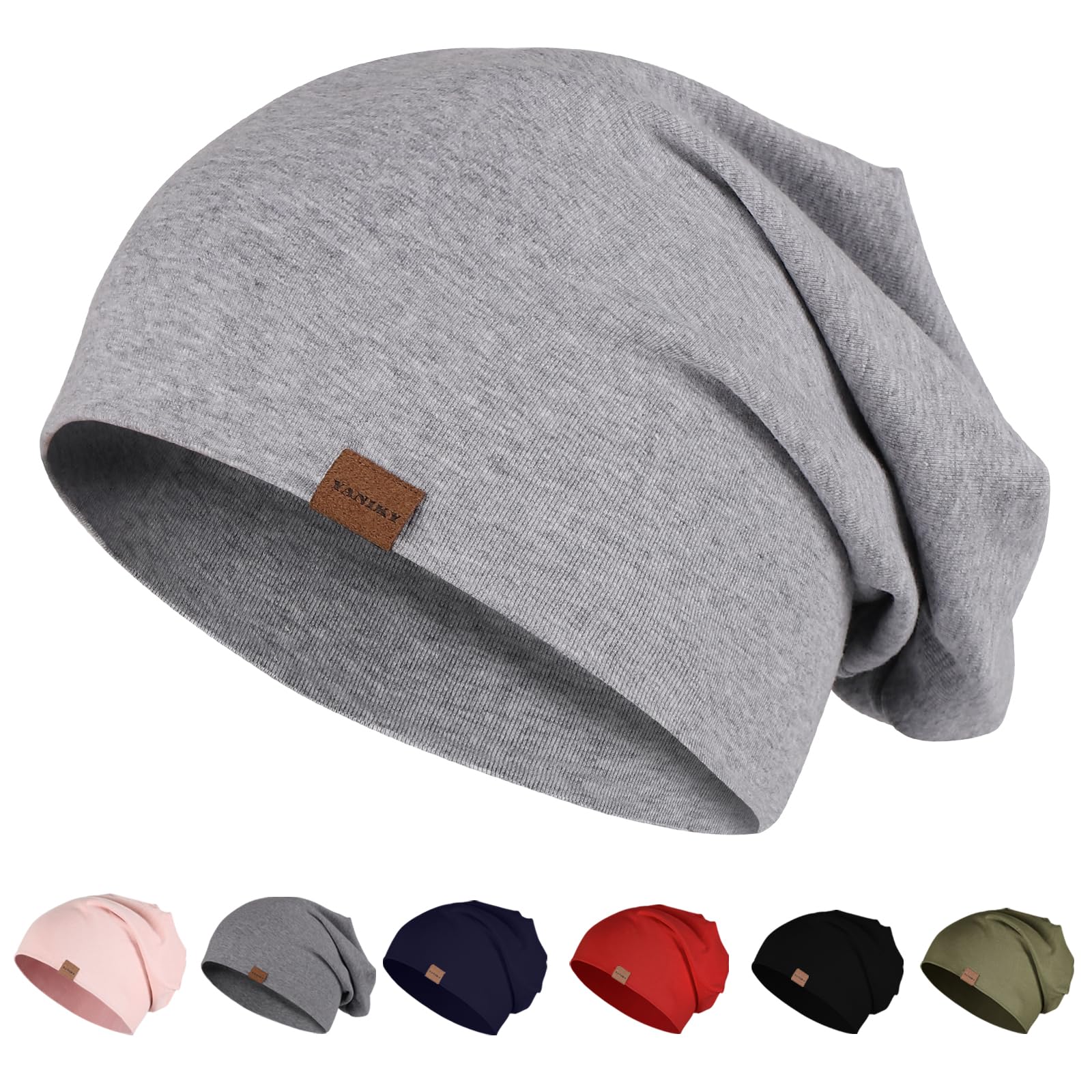 YANIKY Mütze Herren Damen, Slouch Beanie Mütze Baumwolle, Dünne Leichte Mütze, Weich Chemo Mütze, Winddicht Jersey Longbeanie für Alle Jahreszeiten