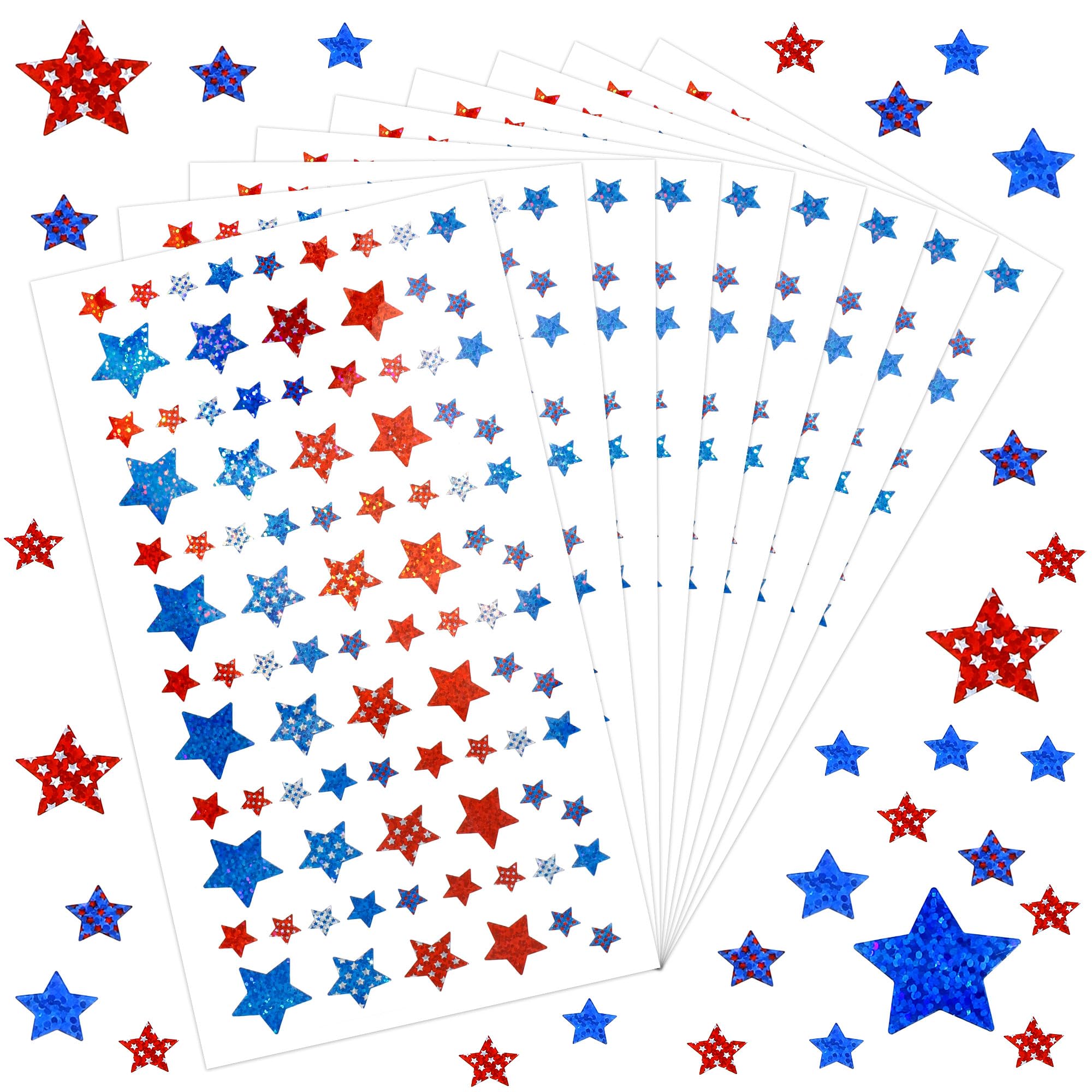 Patriotic Stickers, 900 PCS 4th of July Stickers, Glitter Red White Blue Star Sticker, American Flag Independence Day Veterans Day Sticker Decal for