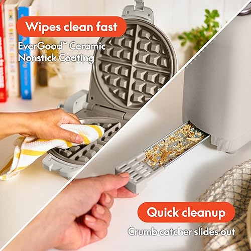 Miniatura 4 de BELLA Tostadora delgada de 2 rebanadas + waflera de cerámica Flip-n-Store, utensilios de cocina para cualquier lugar, plancha de gofres con