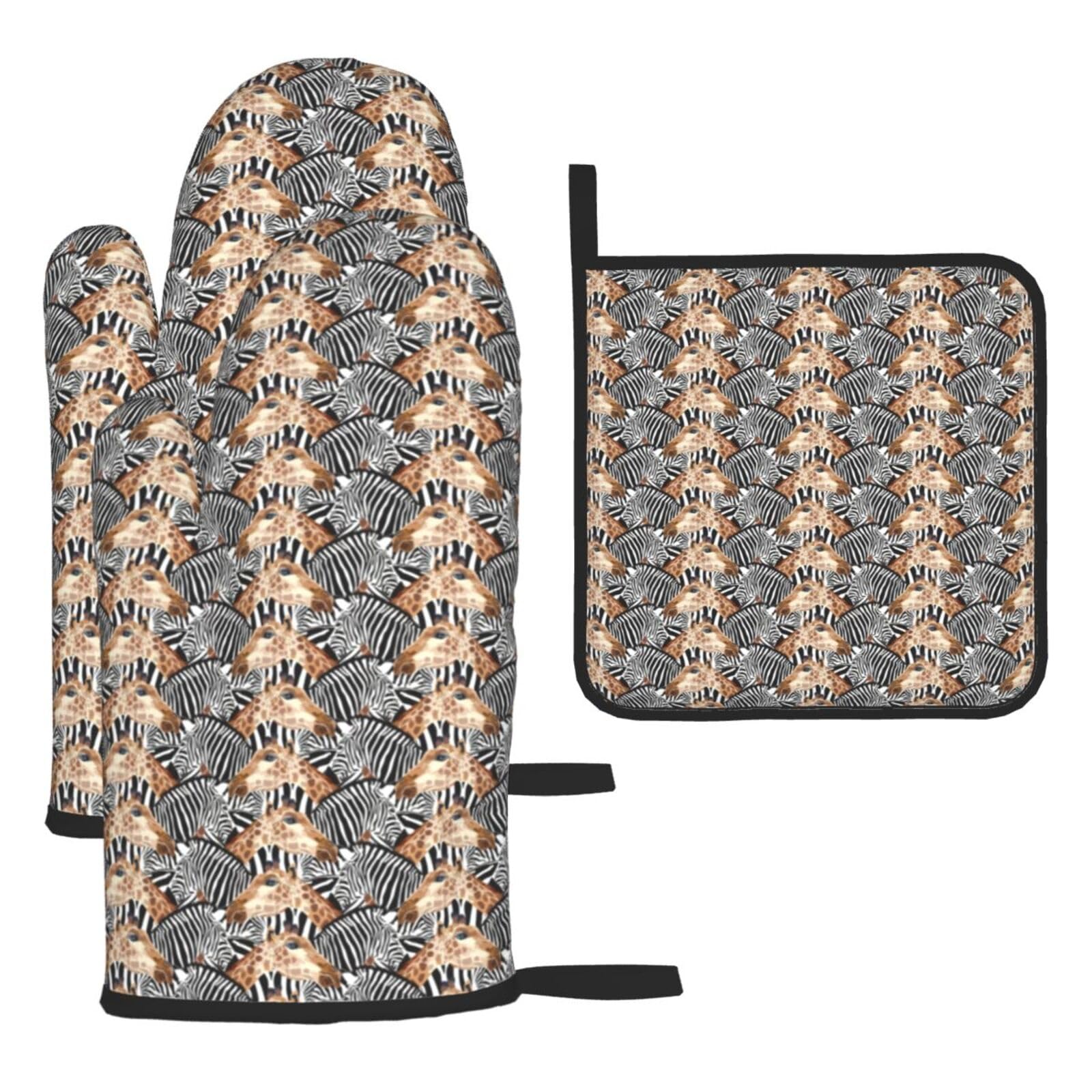 Zebra And Giraffe Print Oven Mitts Kitchen Gloves Set Everyday Baking Grilling Microwaving Cooking Gift