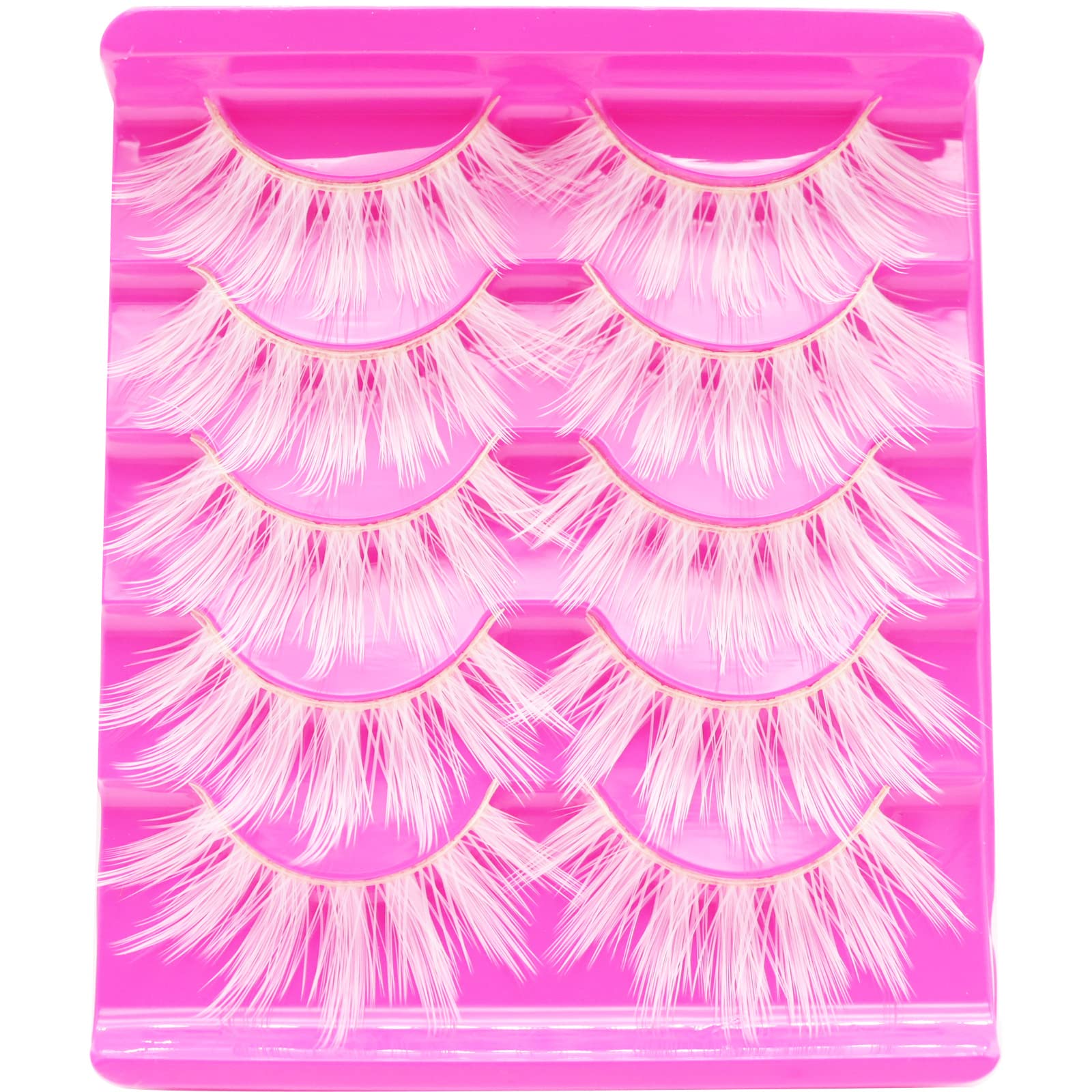 DAODER White Lashes Halloween White False Eyelashes Wispy 18mm Long Cosplay Makeup Eye Lashes Masquerade Party Christmas Eyelashes 5 Pairs (White)