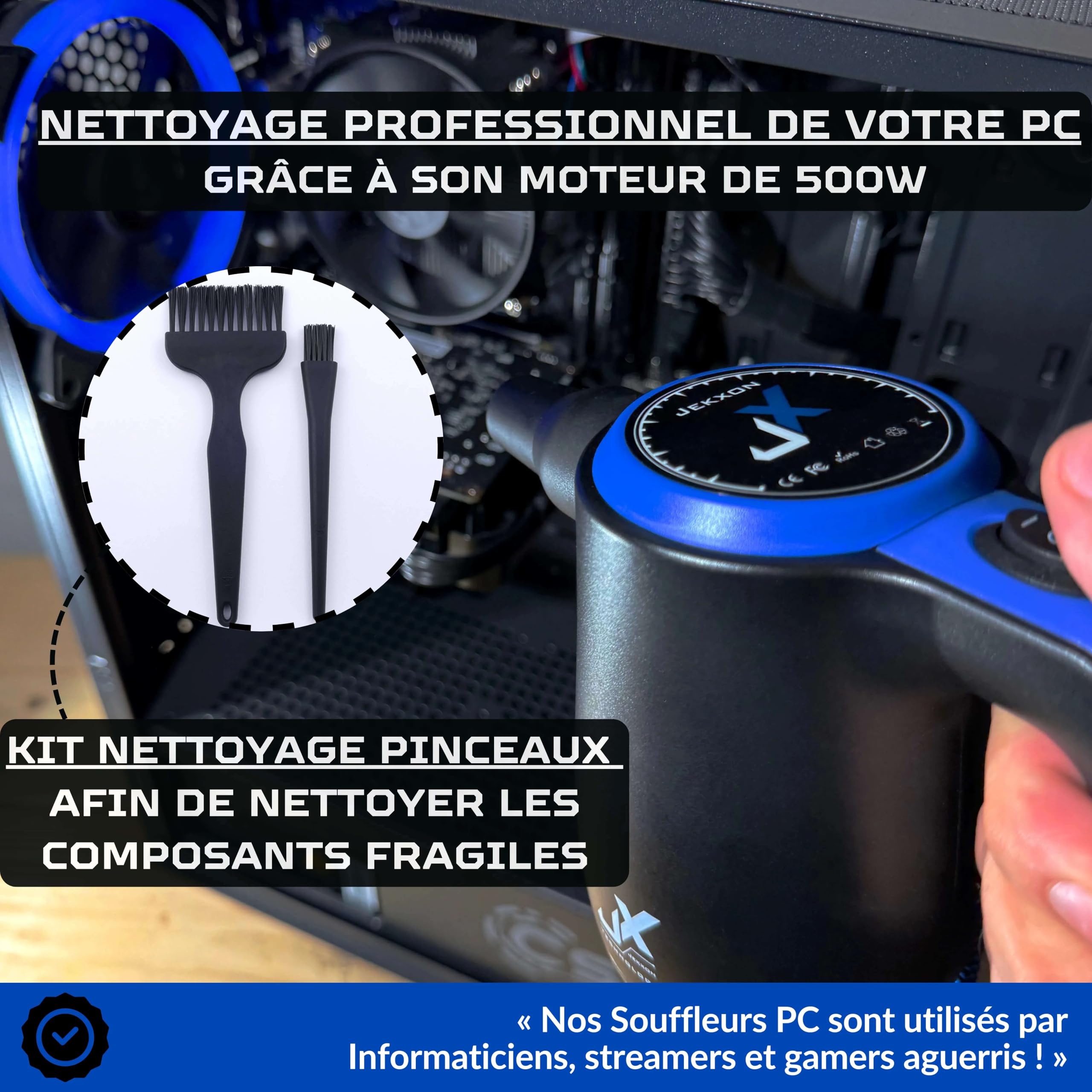 Soffiatore per PC spolveratore ultra potente 500 W – Pasta termica inclusa – Guida per mantenere il suo PC in omaggio – Spolveratori potenti ideale per PC – Soffiatore aria compressa cablata a