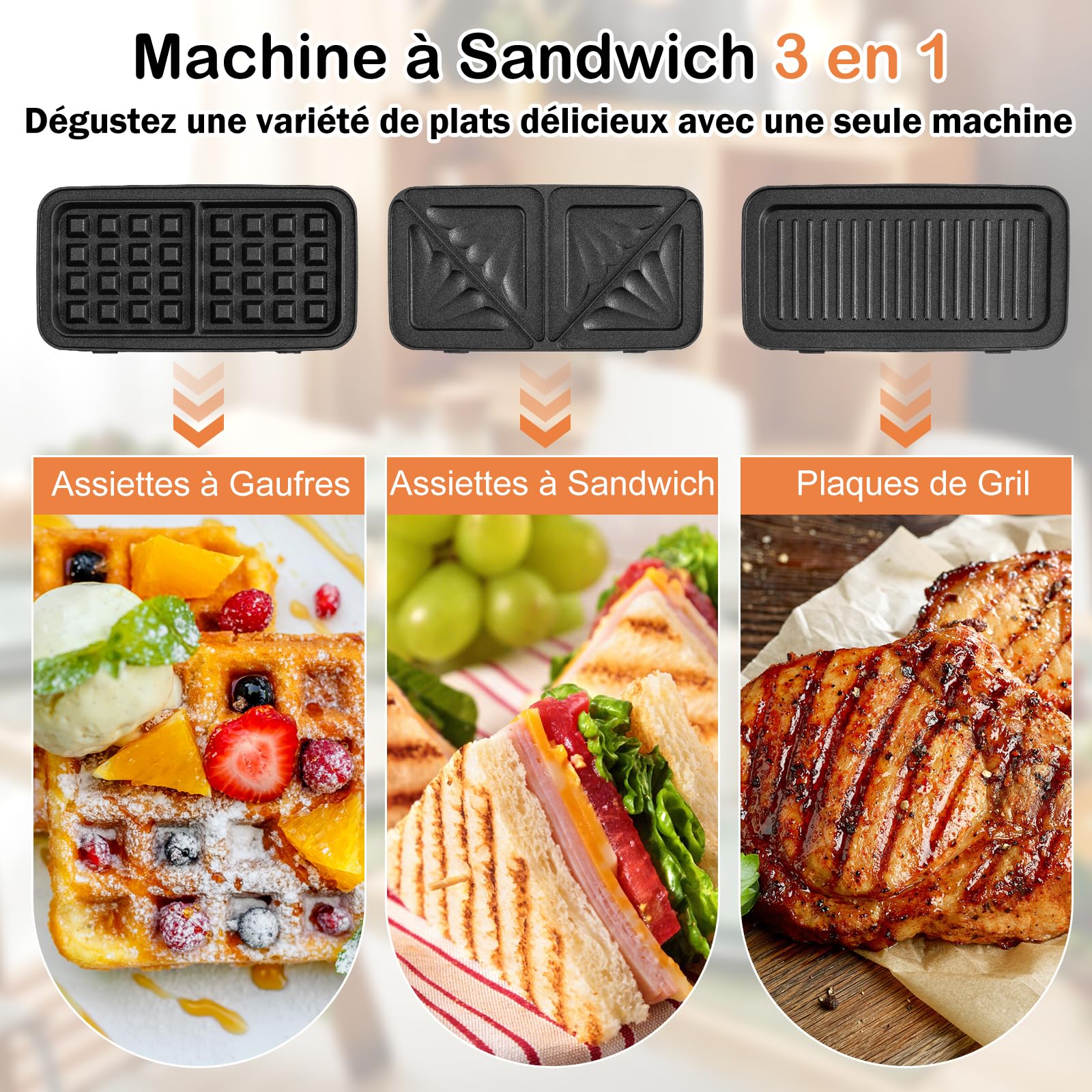 GOPLUS Appareil Croque Monsieur 3 en 1 pour Gaufres, Croques et Sandwichs, Machines à Gaufres et Croques avec Plaques Amovible et Antiadhésive, Température Réglable 5 Niveaux & Protection Surchauffe