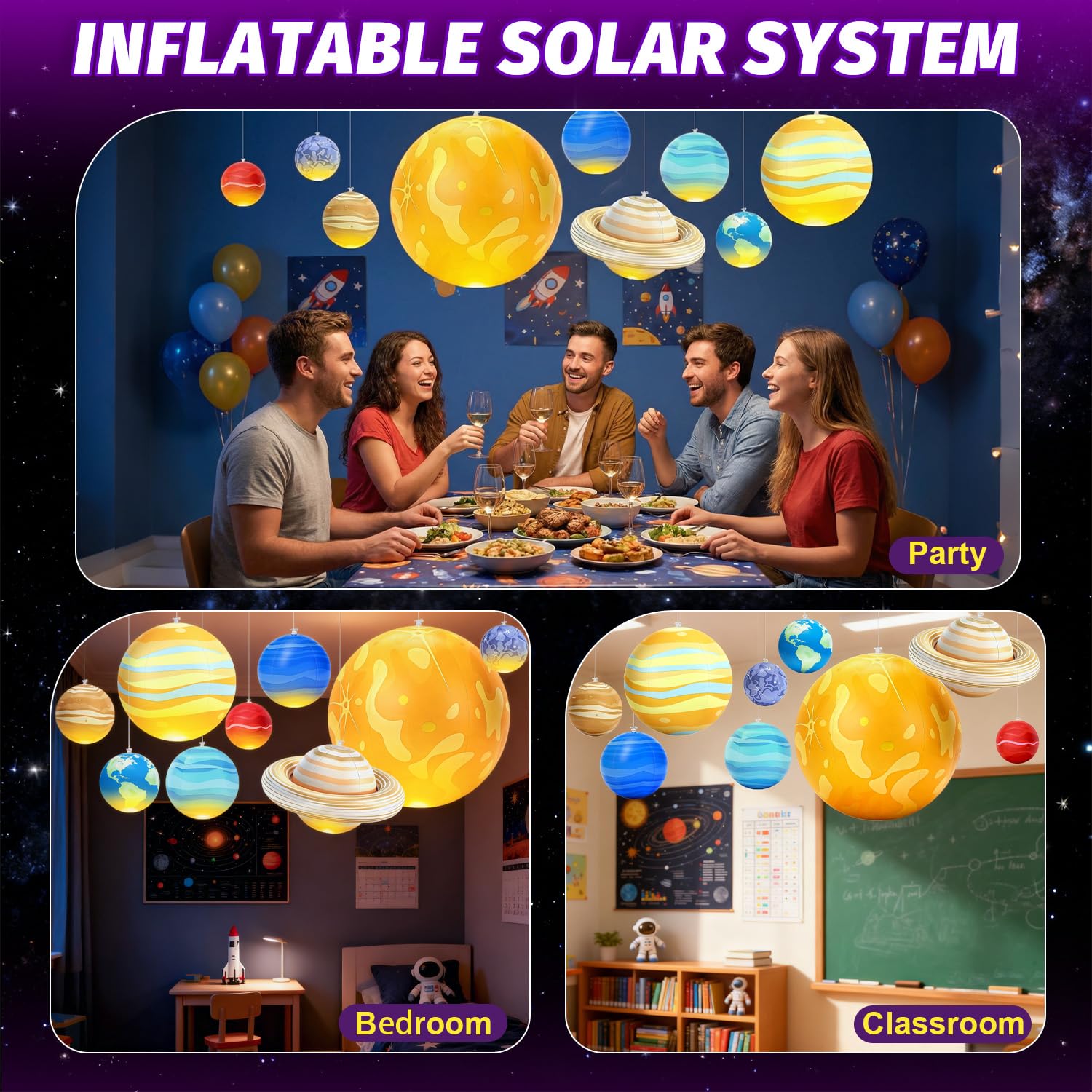 Juguetes científicos de planetas del sistema solar (colorido, con luz, 9 piezas)