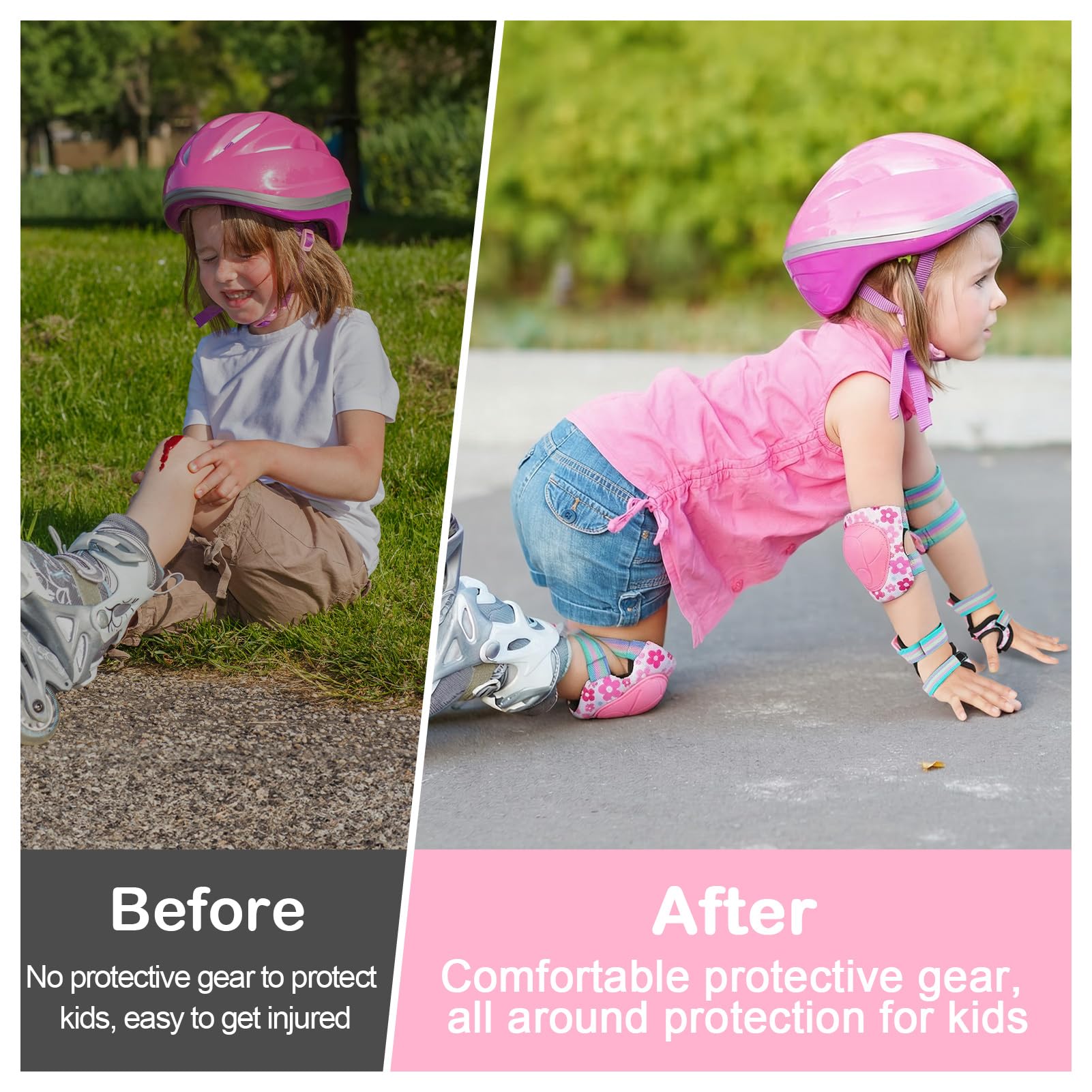 MHJY Genouillère Enfant Protection Roller Velo Fille Coudières Protège-Poignets Garçons Protege Genoux 7 en 1 pour Velo Skateboard Trotinette Patinage 3-8 Ans