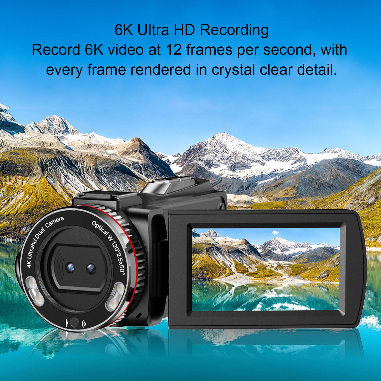 Goshyda Videocámara con Cámara de Vídeo 6K, Videocámara Digital de Doble Lente de 64MP con Pantalla de Rotación de 3" y Micrófono Inalámbrico, Cámara de Vlogging para Viajes y