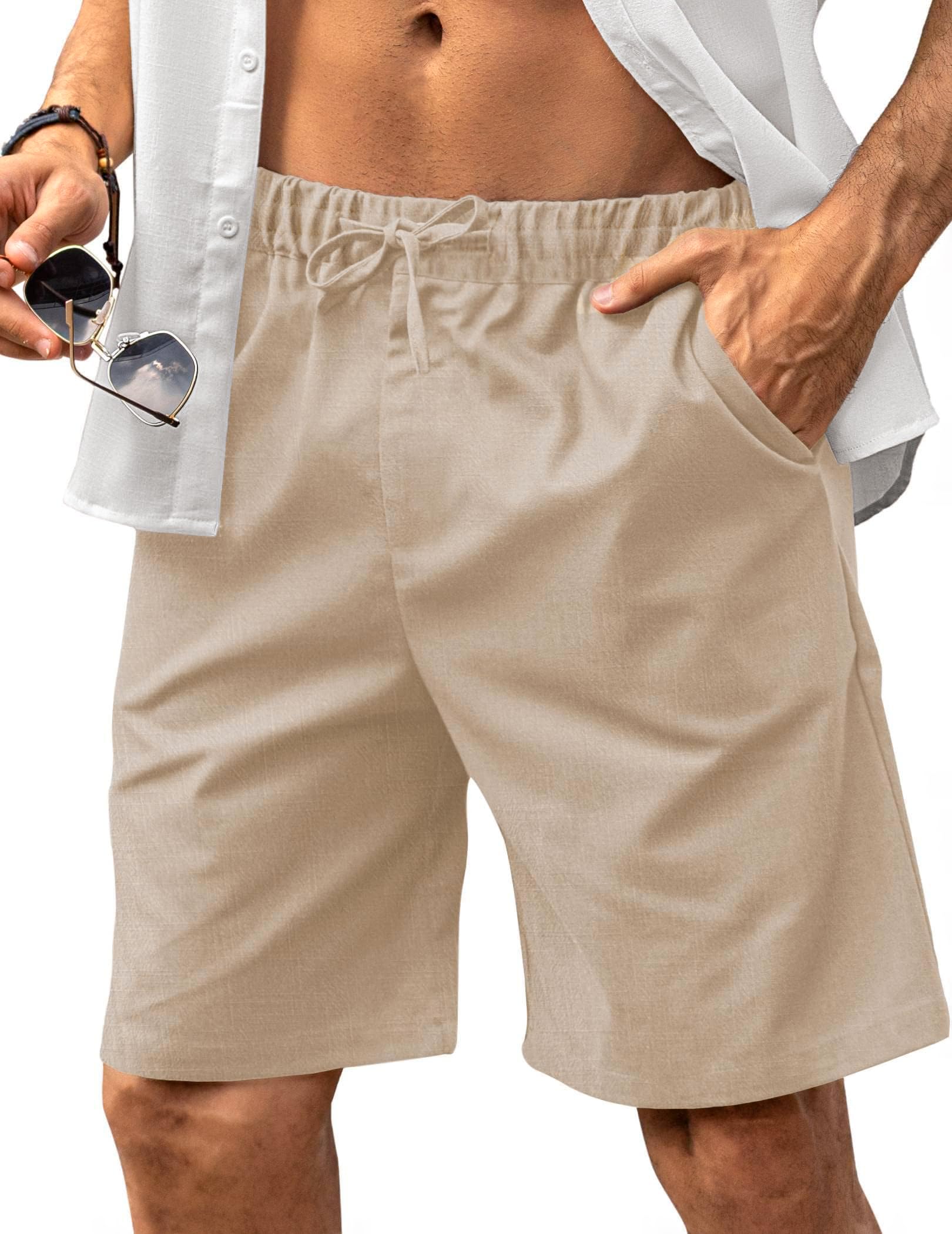 HMIYA Kurze Hosen Herren Leinen Shorts Leichte Bermuda Sommershorts Atmungsaktiv Leinenhose Kurz mit Taschen
