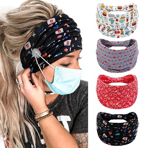 Miniatura 8 de Botón para máscara para mujeres, enfermeras, diadema antideslizante, elástica, protección para los oídos, para hombres y médicos, banda anudada