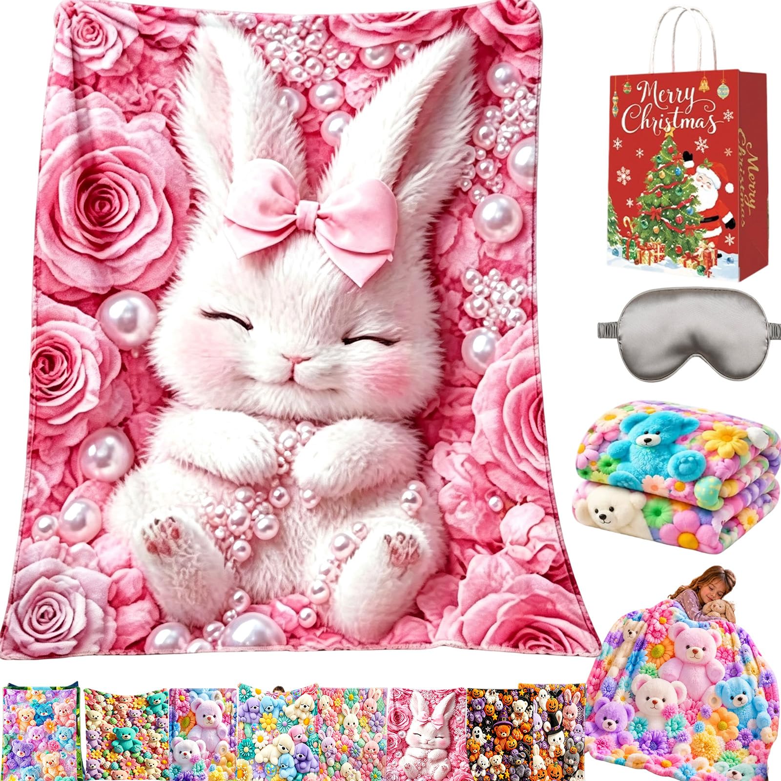 Teddy Pastel Floral Print Throw Blanket, Teddy Bear Blanket (F,30*40in)
