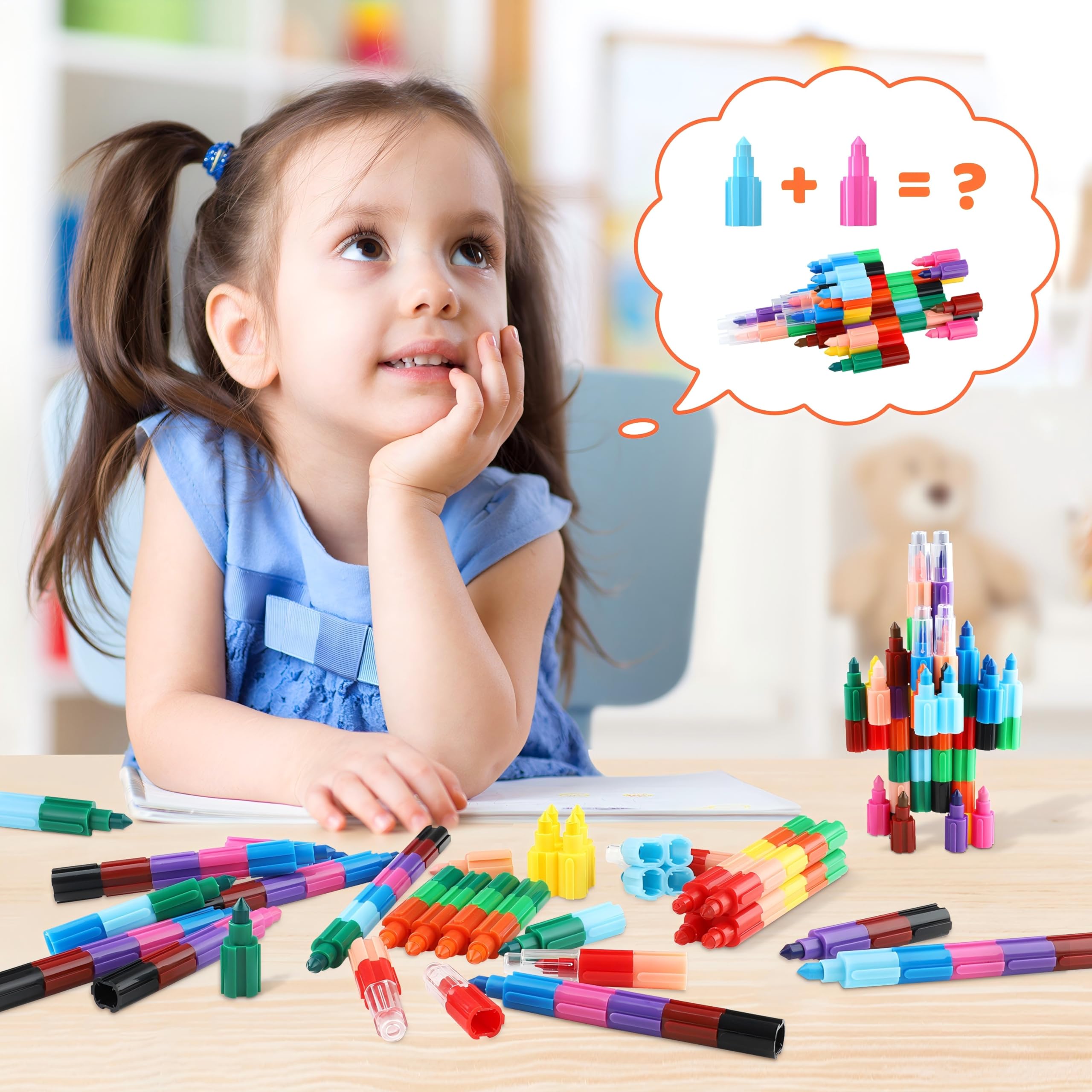 12 Pastelli per Bambini Impilabili fai-da-te,Pastelli a Cera Impilabili Arcobaleno,Matite Colorate impilabili,Set di Pastelli Colorati per Cancelleria creativa,Regalo festa
