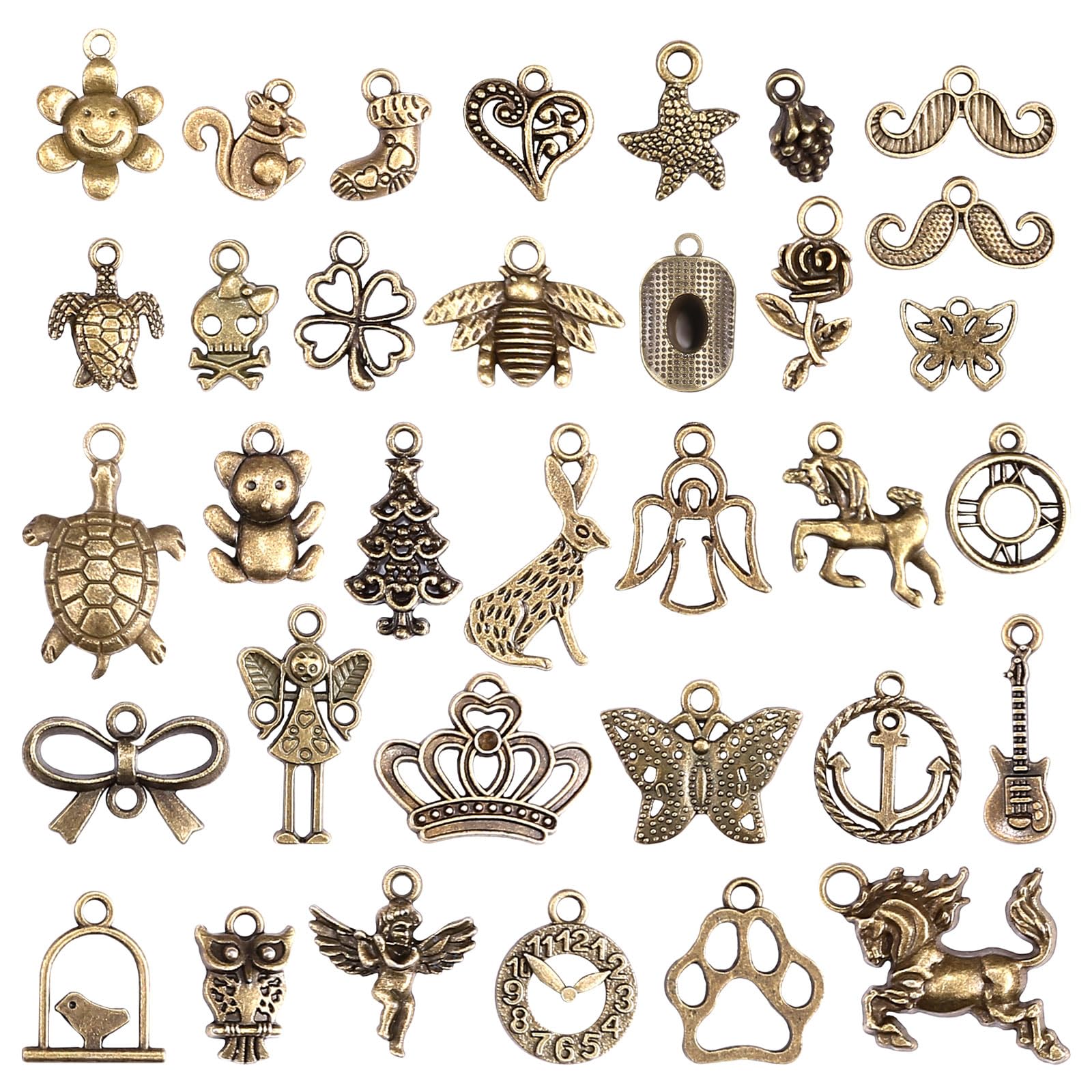 Naler100pcs Antique Bronze Mixed Styles Pendant Charm for DIY Jewellery Making, Bracelet, Necklace, Earring, Jewellery Finding Art Craft Decoration Accessories