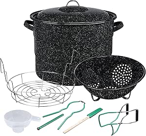 Granite Ware 9 Piece Enamelware Water bath Canning Pot with Canning kit, Colander and Rack. Canning Supplies Starter Kit.
