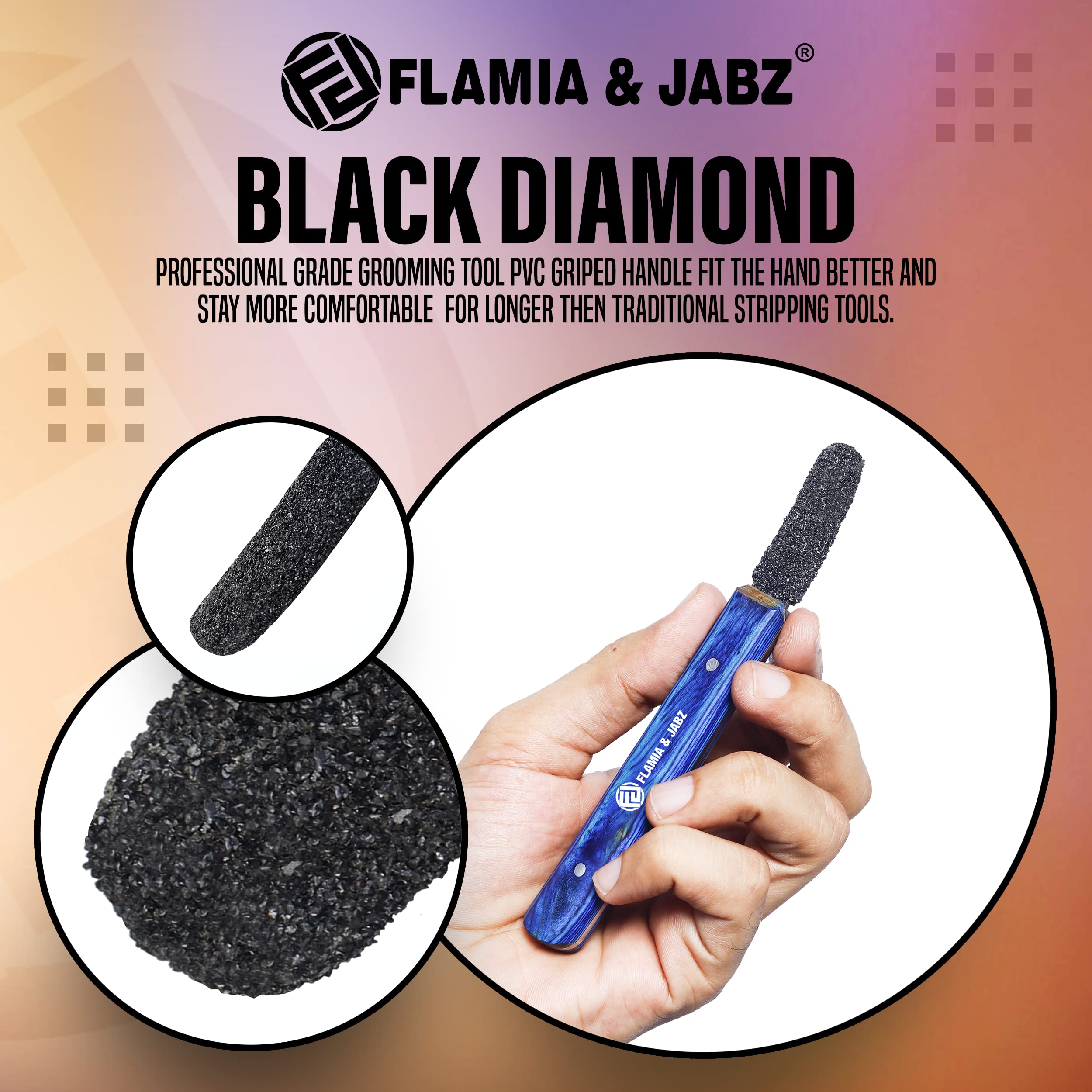 FLAMIA & JABZ Abisolieren Metall Stein Diamant eingefasst für Hunde, Katzen & Haustiere mit Holzgriff (2 Stück Packung grob & fein)