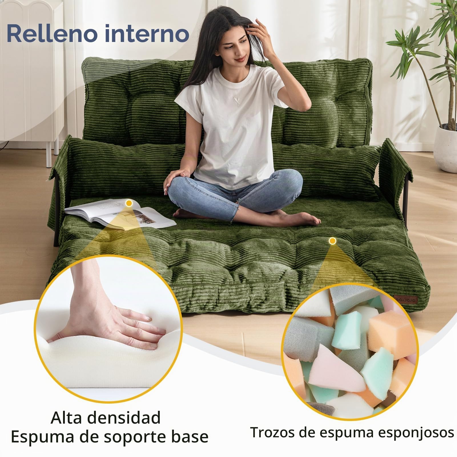 MAXYOYO Sofá Cama Ajustable con 2 Almohadas, Sofá Cama Multifuncional Tipo Puf, Sofá Cama Plegable de 5 Posiciones con Reposabrazos, Asiento Versátil para Leer en el Suelo, Gris Oscuro, Doble