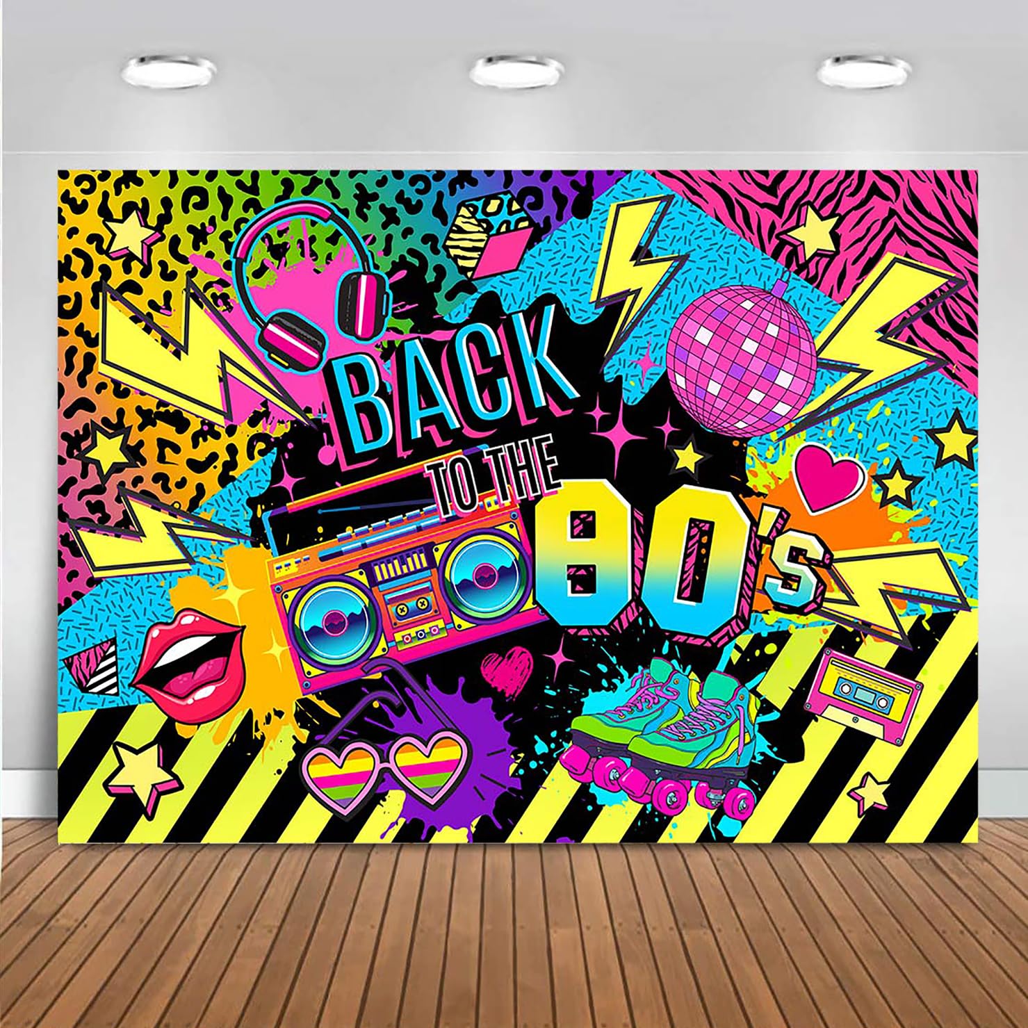 Mocsicka 80s Backdrop 80's Party Decorations Hip Hop Back to The 80's Banner Background Retro Radio Graffiti Wall 80 s Theme Decorations Photo Booth Props(7x5ft)