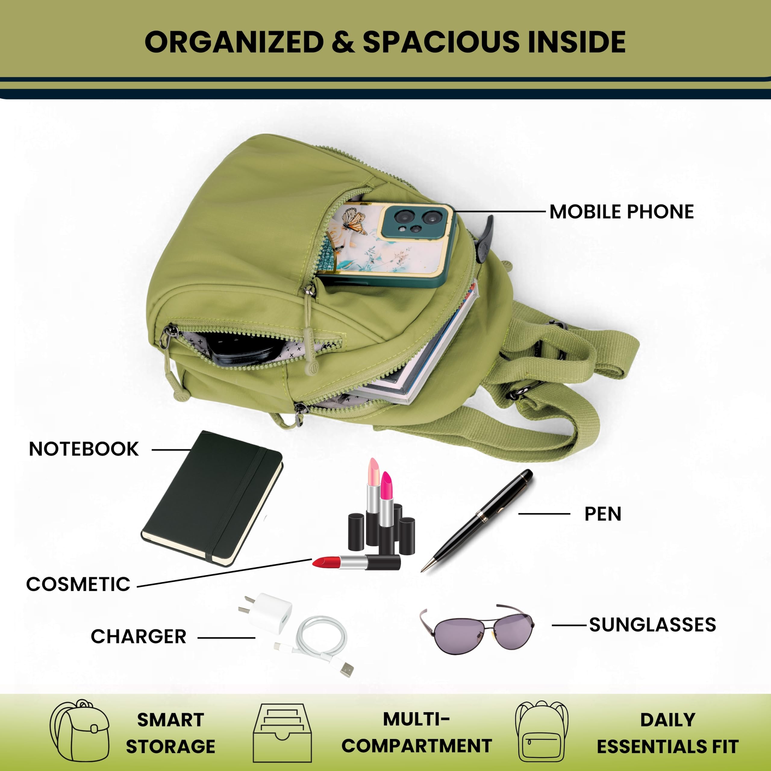 TS WITH TECHSUN Women’s Small Mini Backpack Purse | Lightweight Water-Resistant Compact Sling Bag for Travel, Daily Use, Casual Outings | Fits Only Essentials (Olive Green (L) 20 X (W) 14 X (H) 24 CM) 4