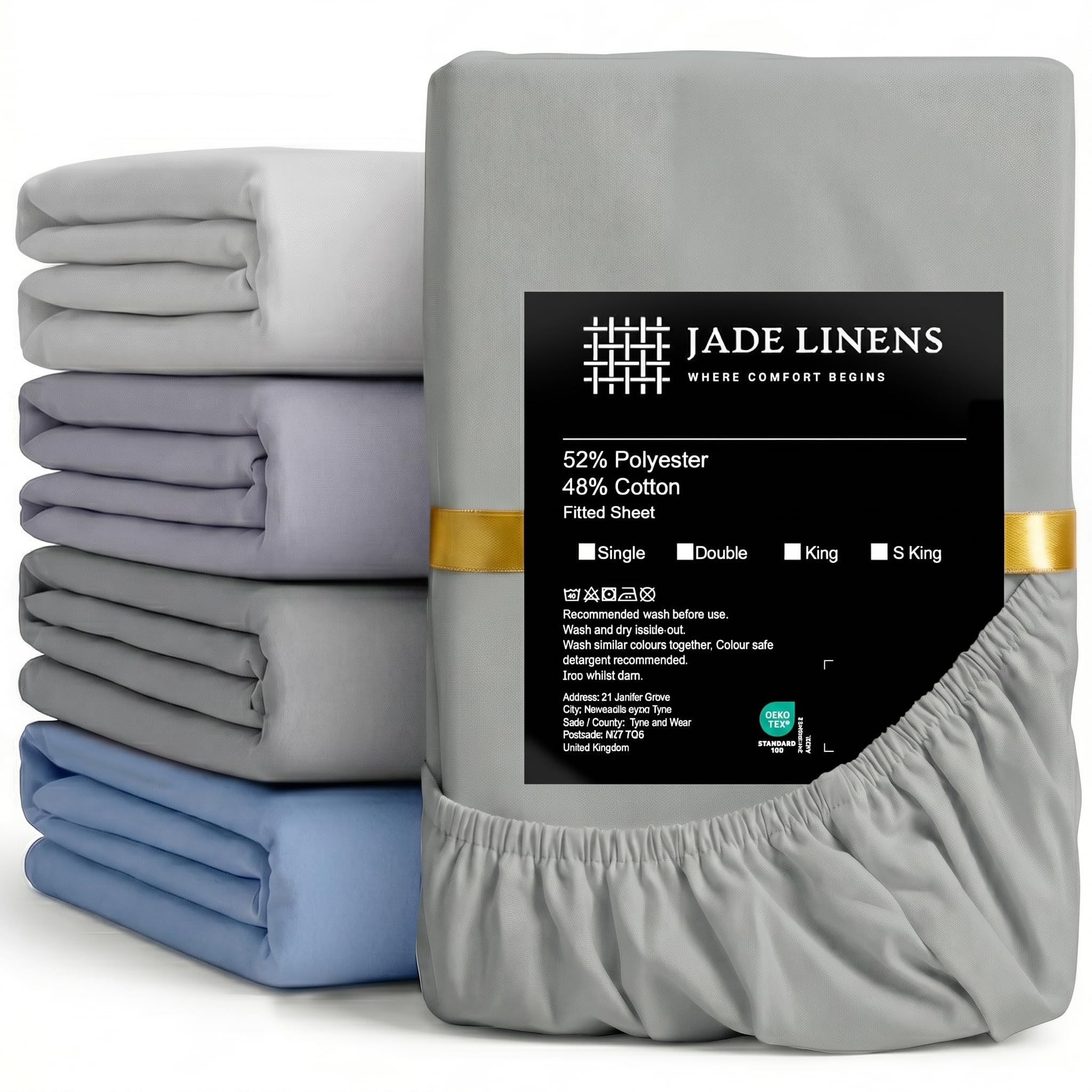 JADELINENS Fitted Sheet King Polycotton Hotel Collection Cooling Breathable 25 centimetres Deep Pocket Elasticated Bed Sheet Crisp Soft Finish Easy Care Non-iron Machine Washable